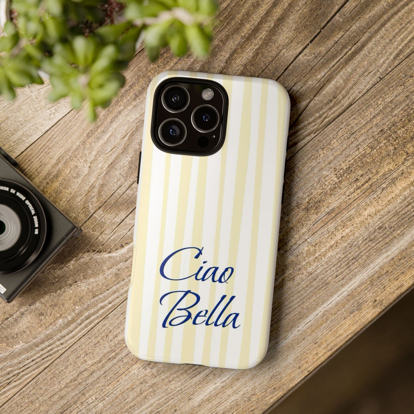 Ciao Bella Phone Case – Striped Elegant Italian Script Protective Cover