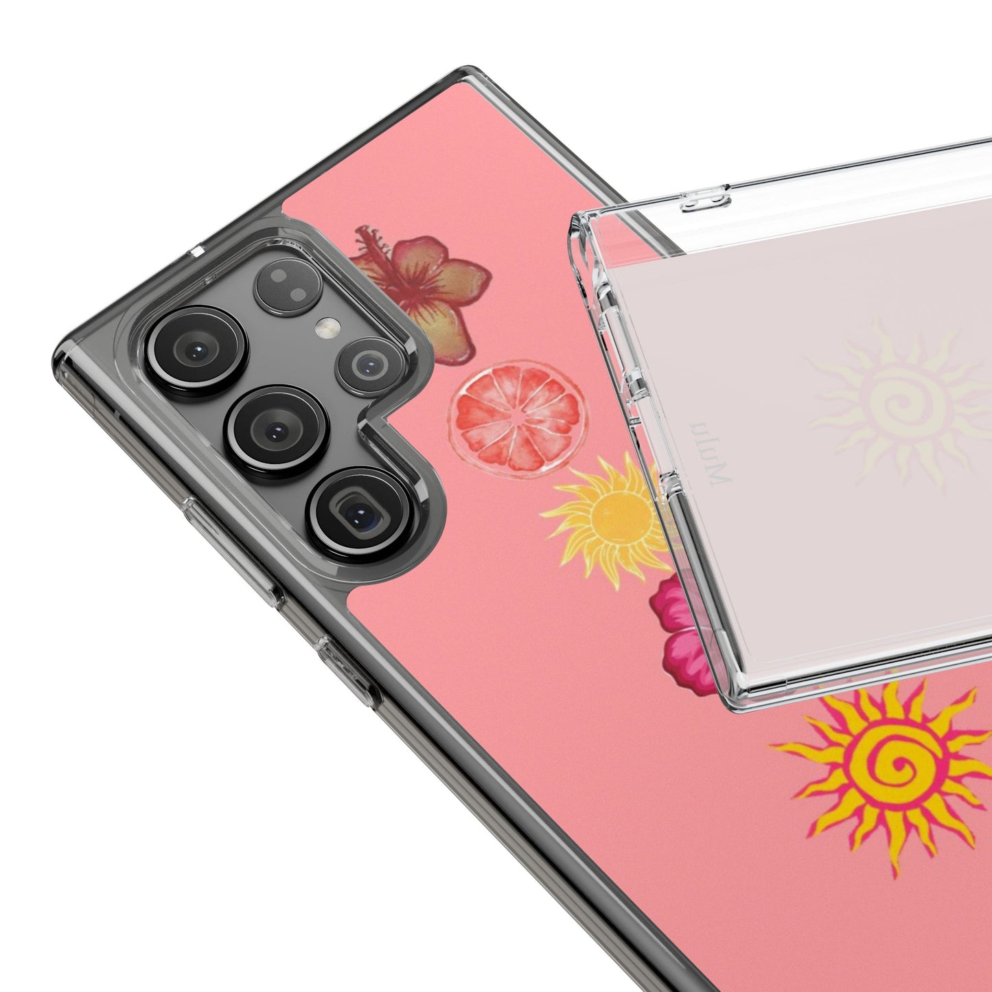 Clear Impact-Resistant Phone Case — Tropical Sun & Hibiscus Floral Design