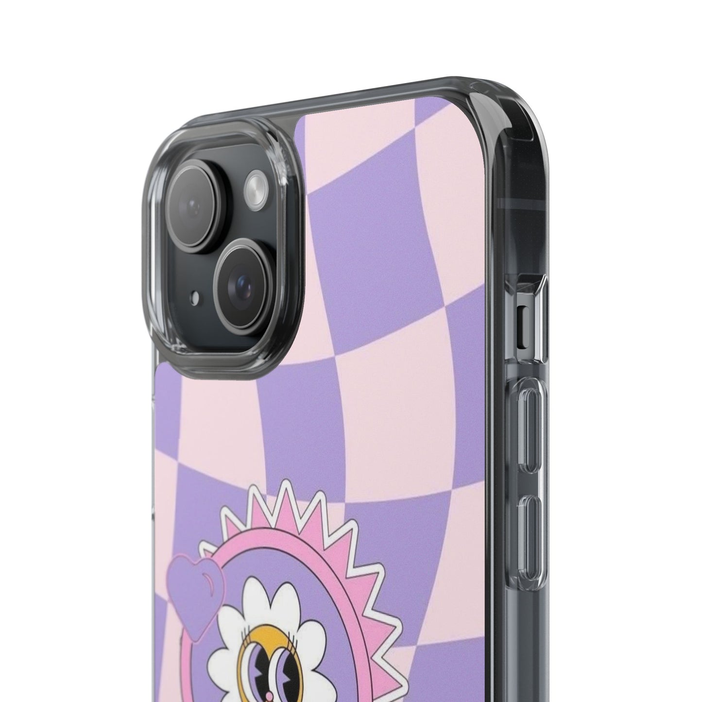 Clear Impact-Resistant Case — Cute Purple Checkerboard Dino with 'Mulu'