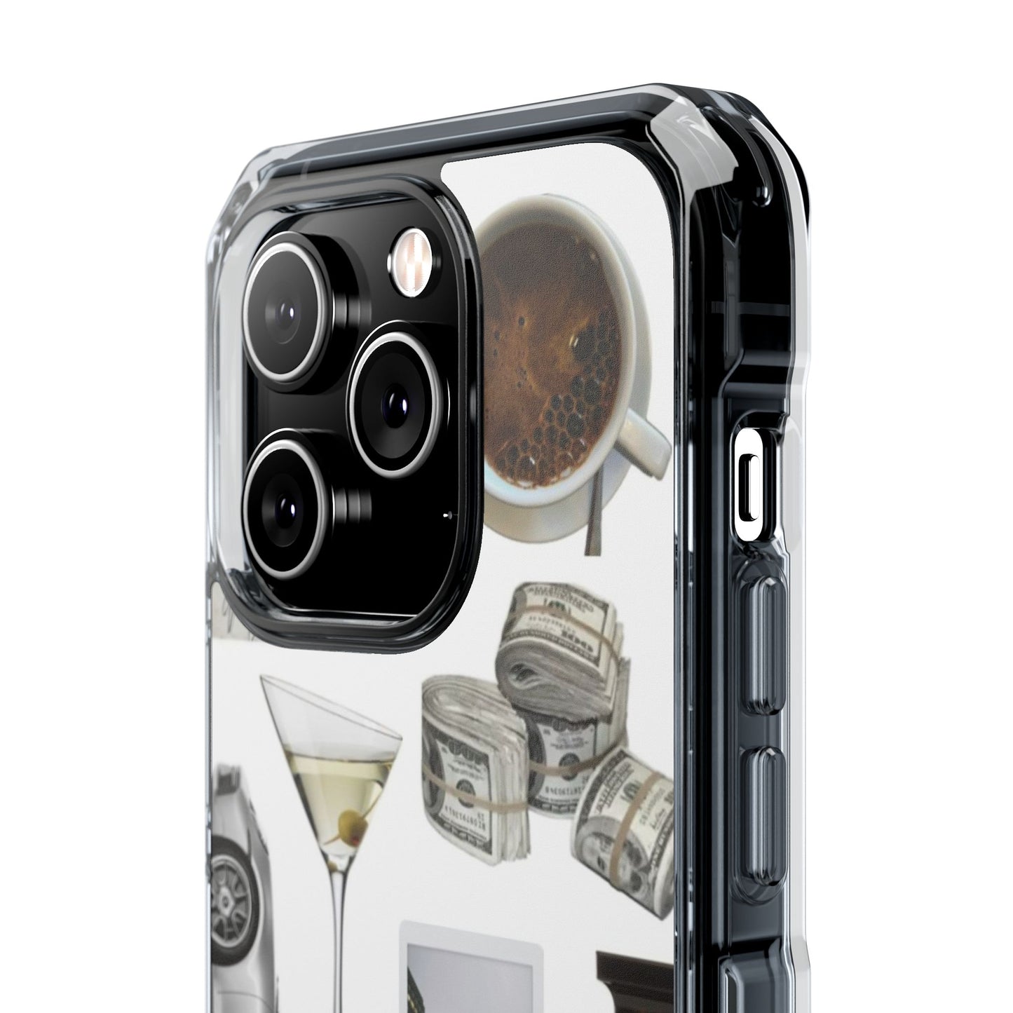 Clear Impact Phone Case — Luxe Collage (Leopard, Martini, Coffee & Vintage Car)