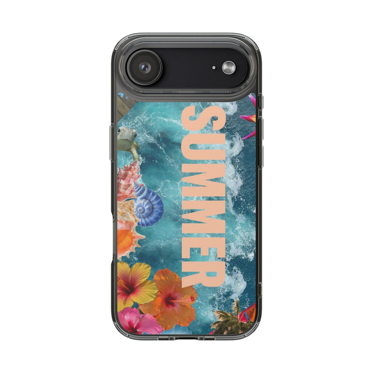 Summer Floral Clear Impact Phone Case — "SUMMER" Tropical Hibiscus Design