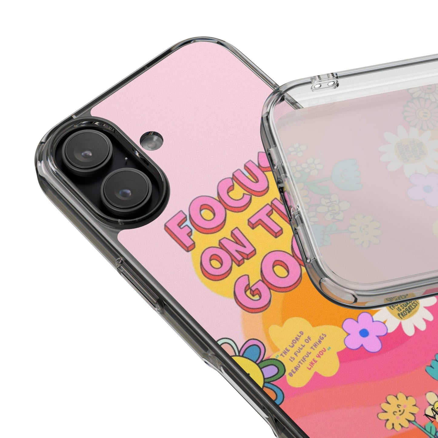 Clear Impact-Resistant Case — "Focus On The Good" Retro Floral Phone Cover