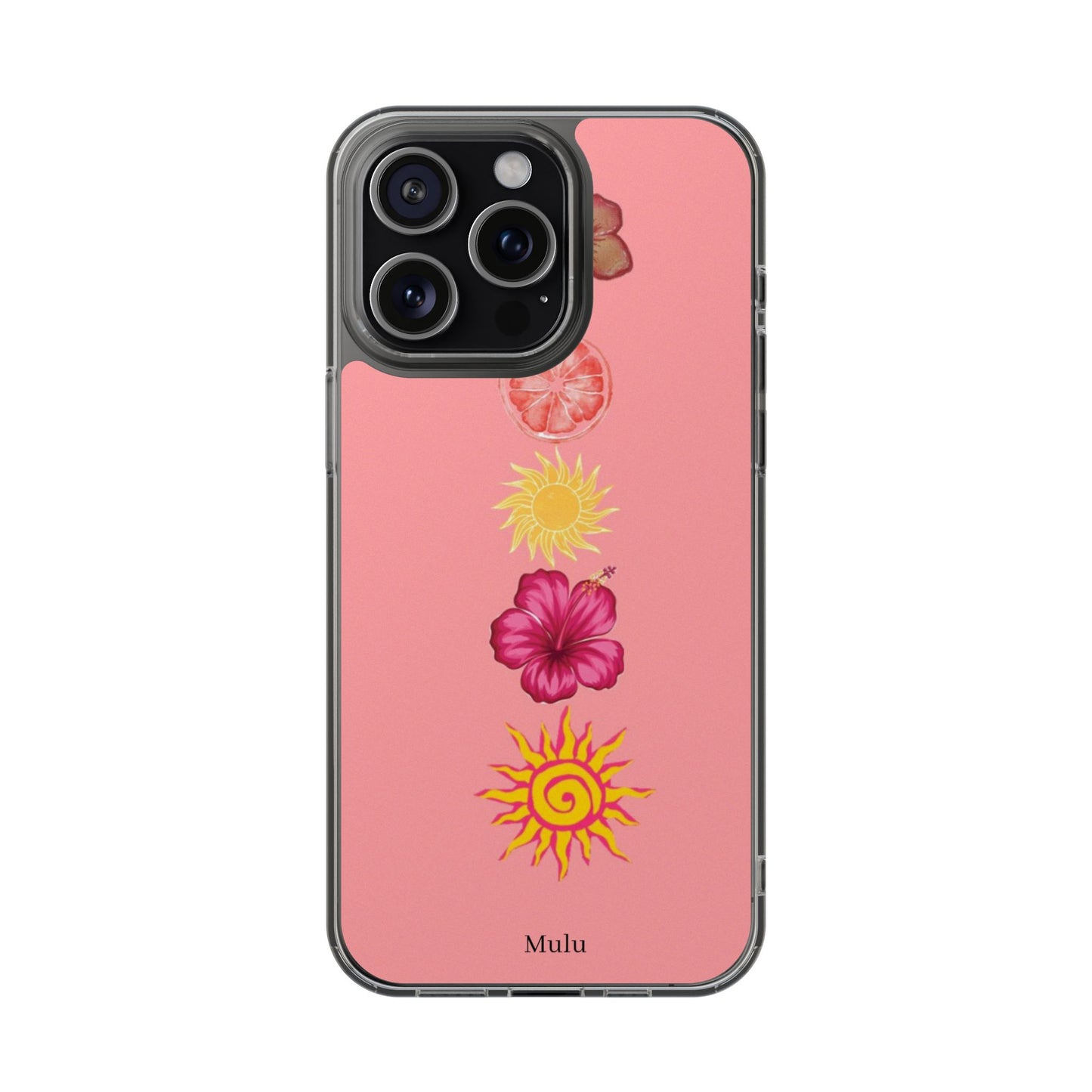 Clear Impact-Resistant Phone Case — Tropical Sun & Hibiscus Floral Design