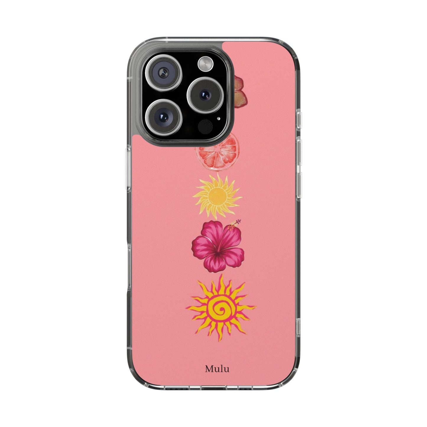 Clear Impact-Resistant Phone Case — Tropical Sun & Hibiscus Floral Design