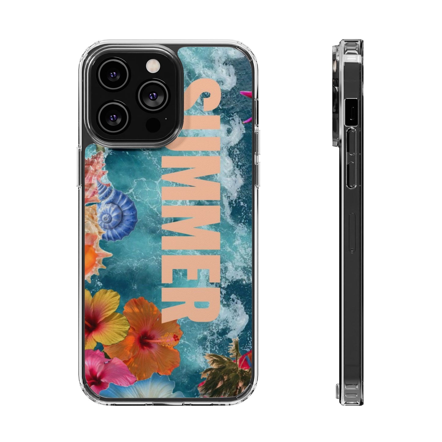 Summer Floral Clear Impact Phone Case — "SUMMER" Tropical Hibiscus Design