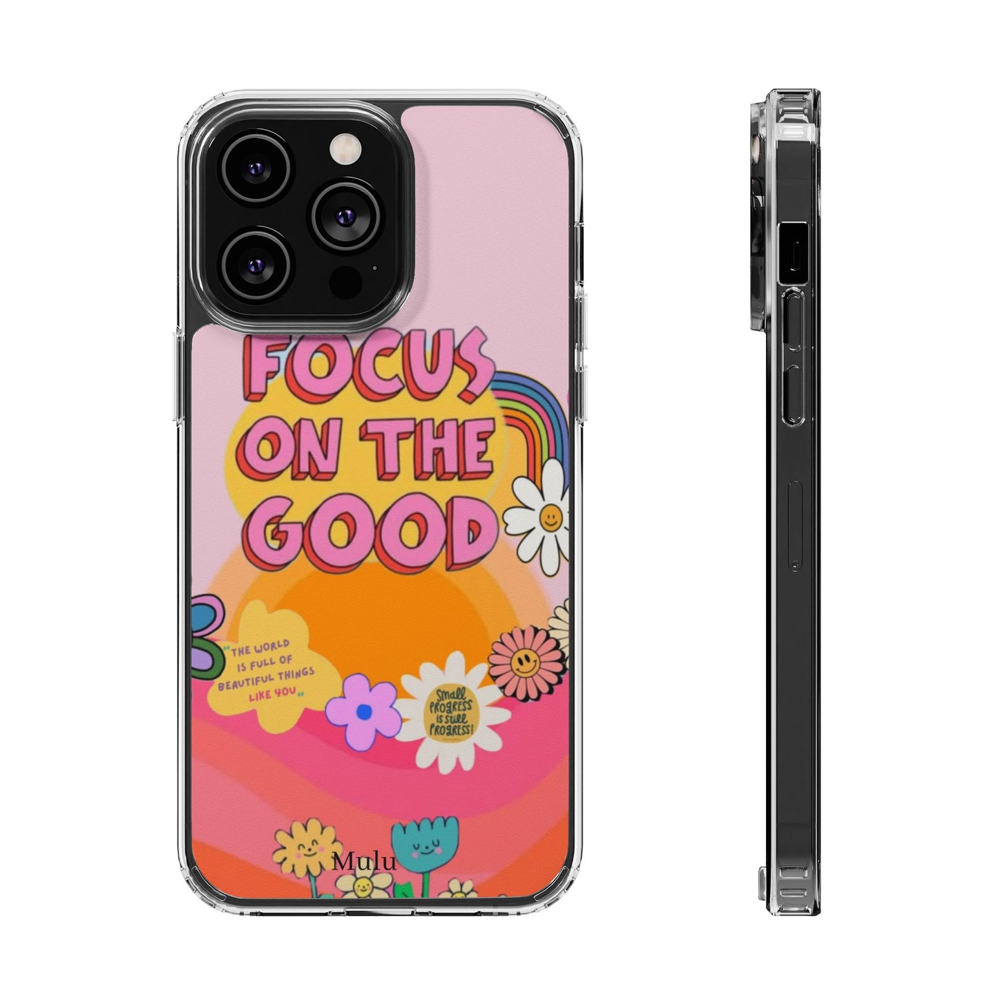 Clear Impact-Resistant Case — "Focus On The Good" Retro Floral Phone Cover