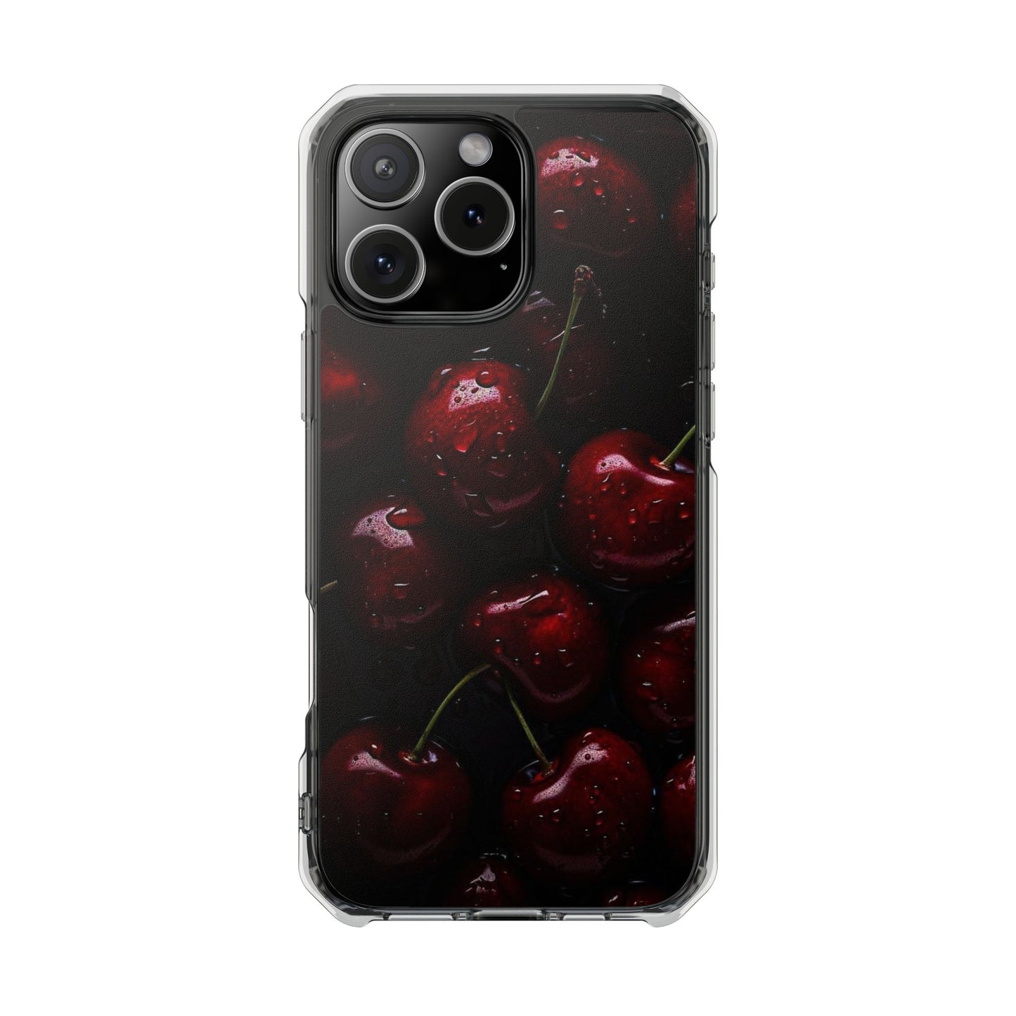 Cherry Pattern Clear Magnetic Phone Case — Dark Red Fruit Design