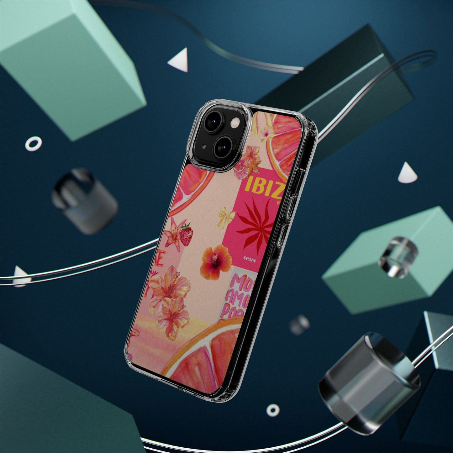 Clear Impact Phone Case — Pink Ibiza Citrus Floral Design