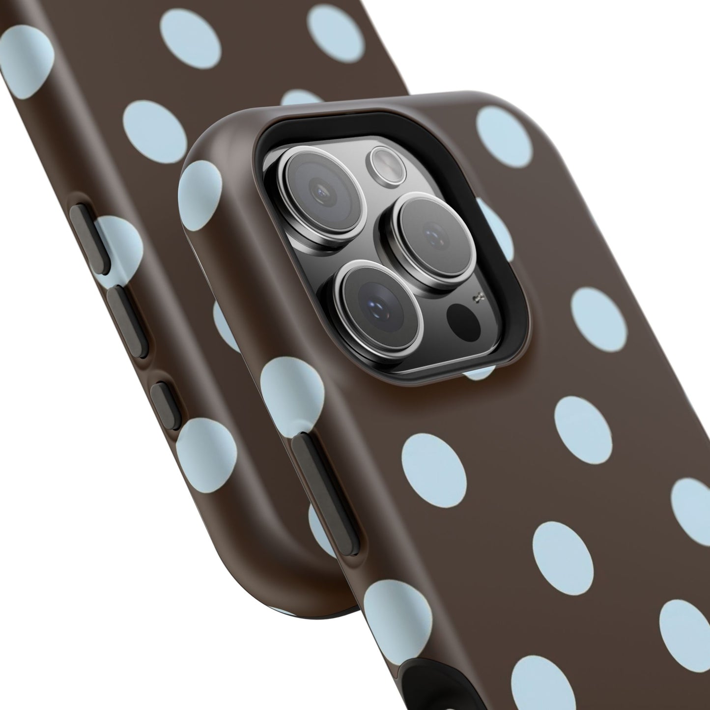 Polka Dot Magnetic Phone Case — Brown with Light Blue Dots, Impact-Resistant