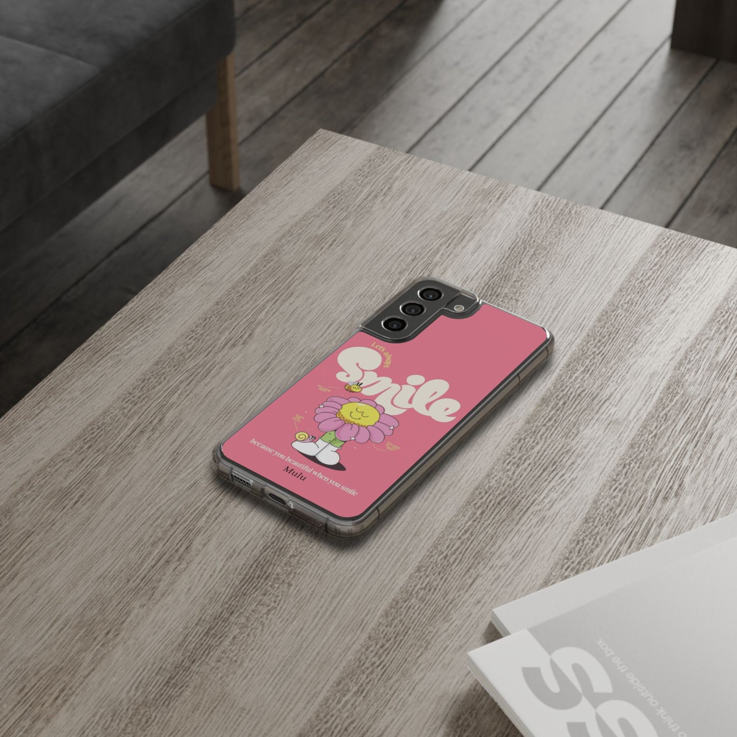Clear Impact-Resistant Phone Case — Pink 'Smile' Flower Design