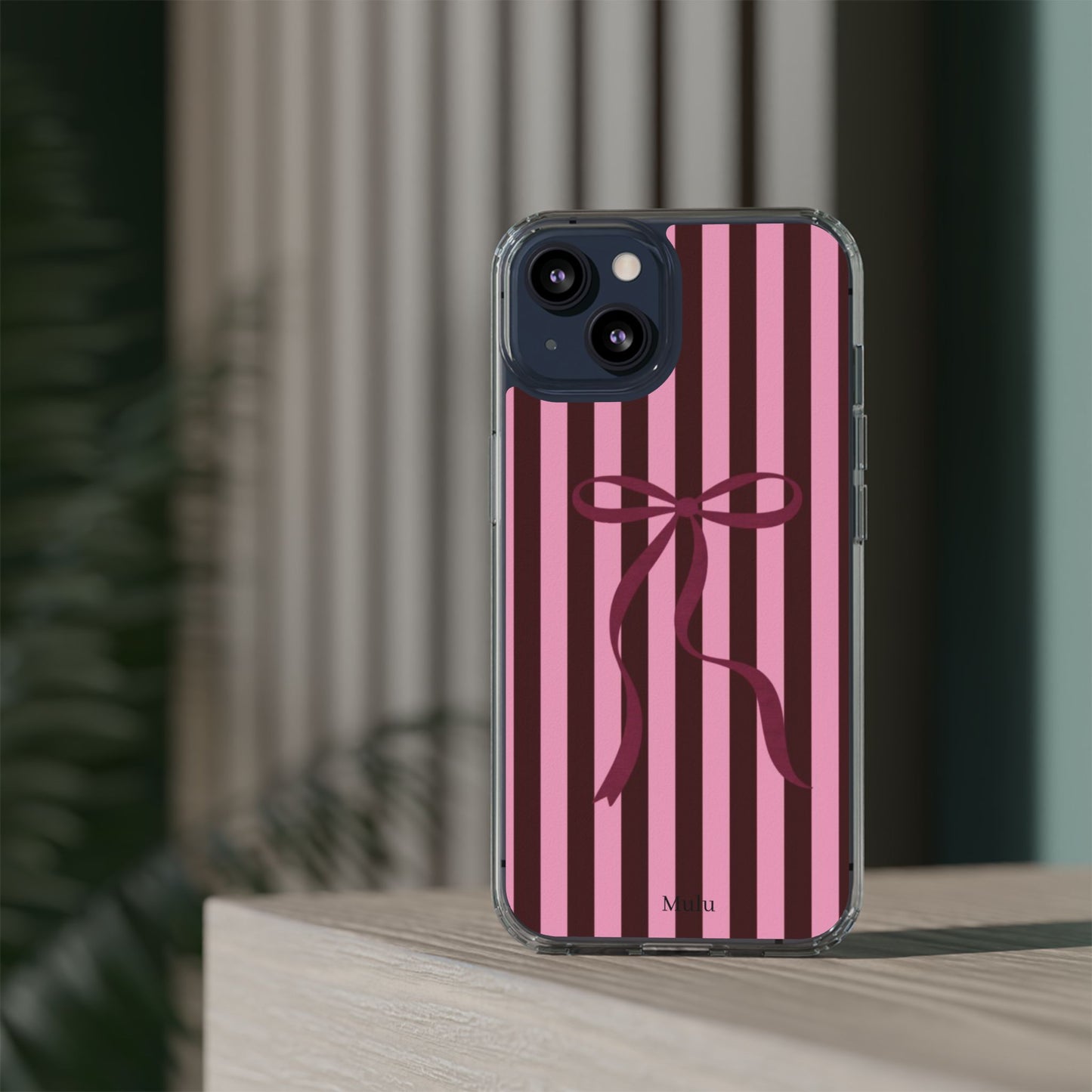 Pink Striped Ribbon Clear Impact-Resistant Phone Case