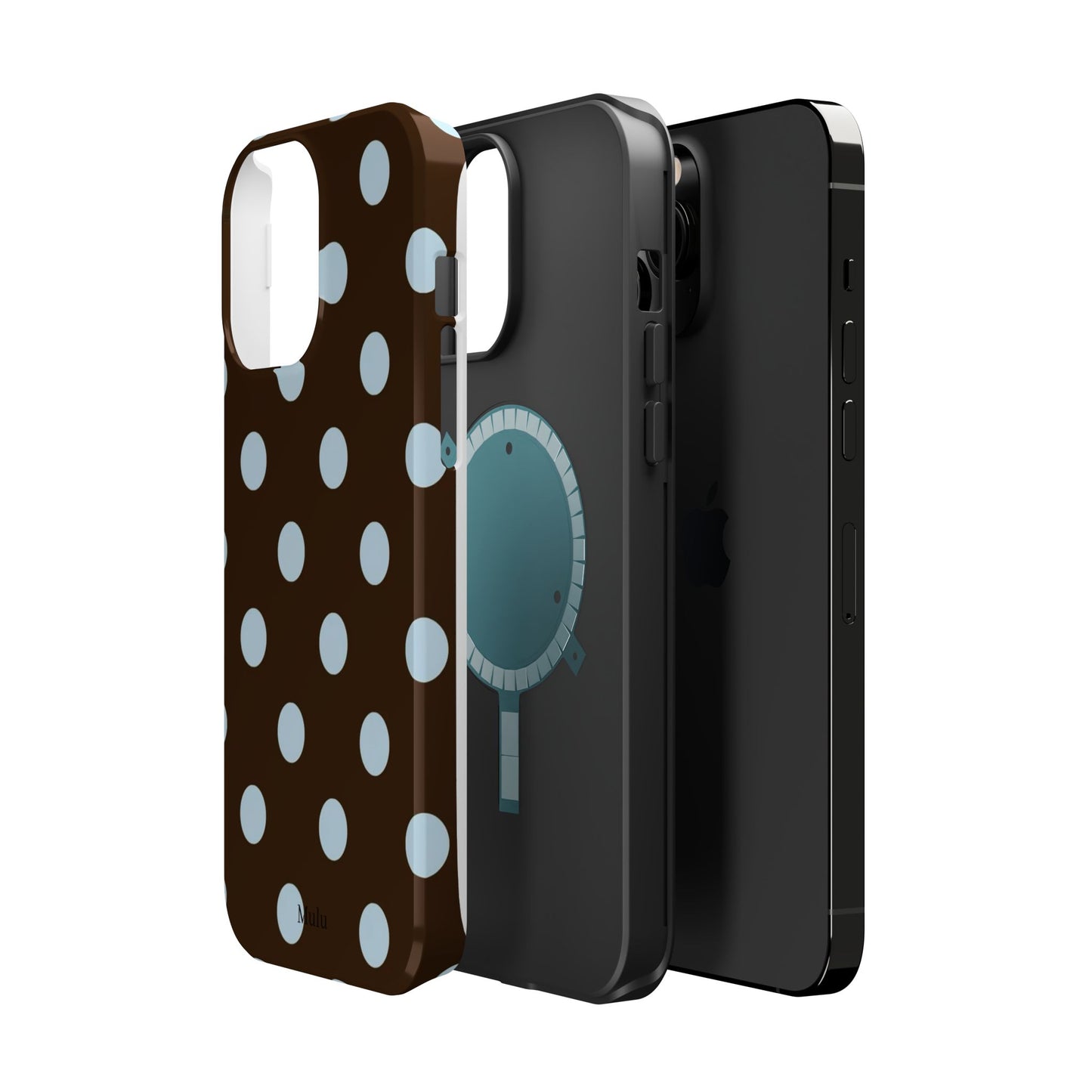 Polka Dot Magnetic Phone Case — Brown with Light Blue Dots, Impact-Resistant