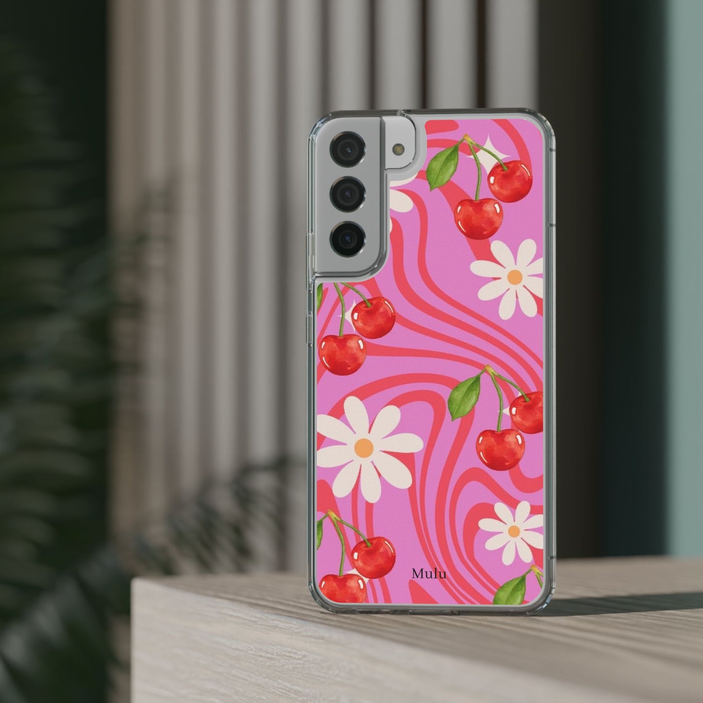 Clear Impact Phone Case — Retro Cherry & Daisy Floral Design