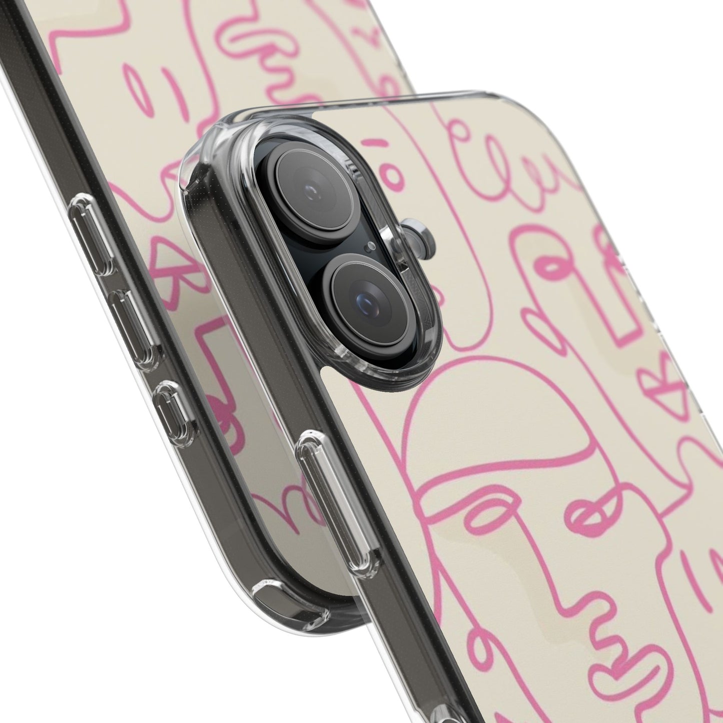 Clear Impact-Resistant Phone Case — Pink Minimalist Line Faces Design