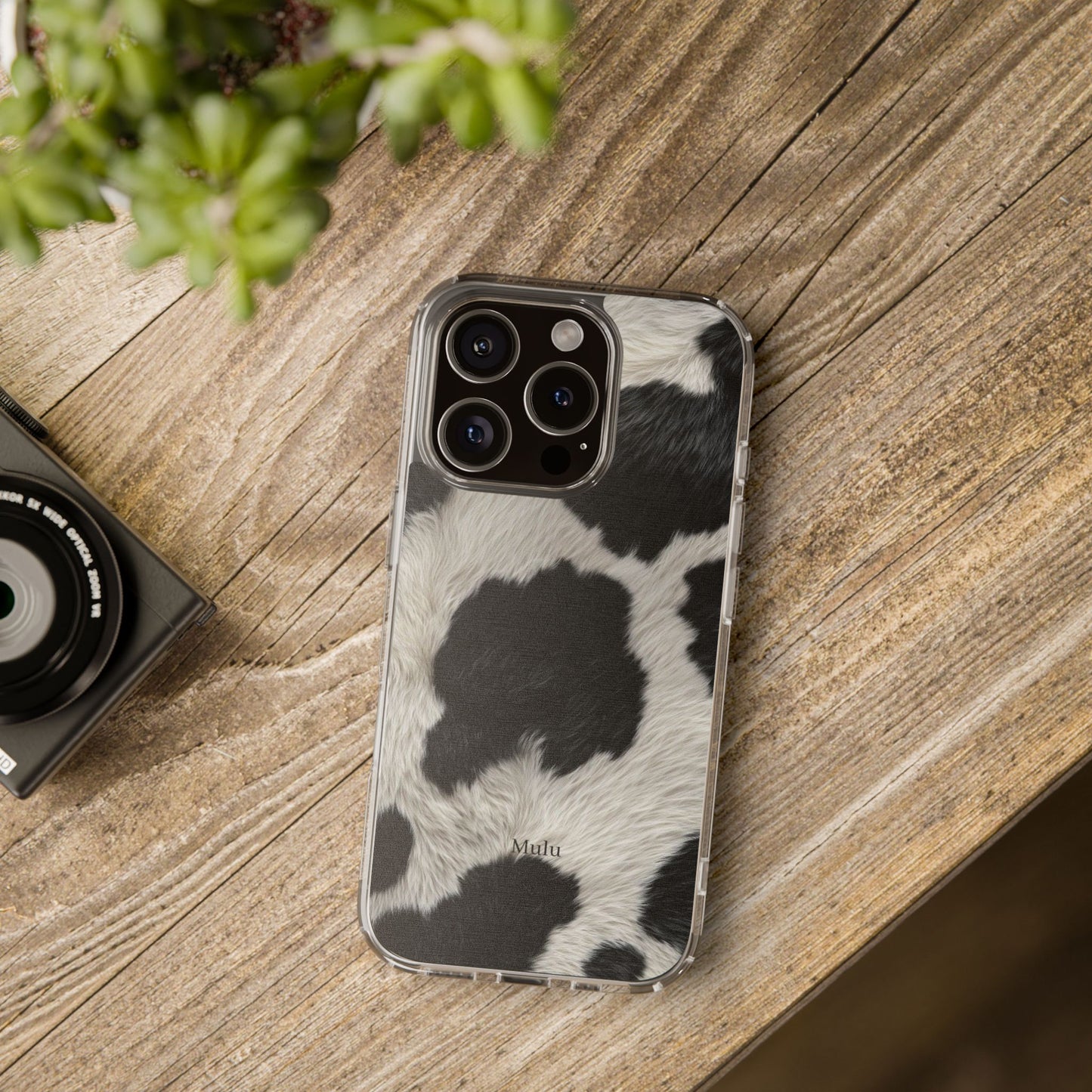 Cow Print Clear Impact Phone Case — Faux Fur Black & White Protection