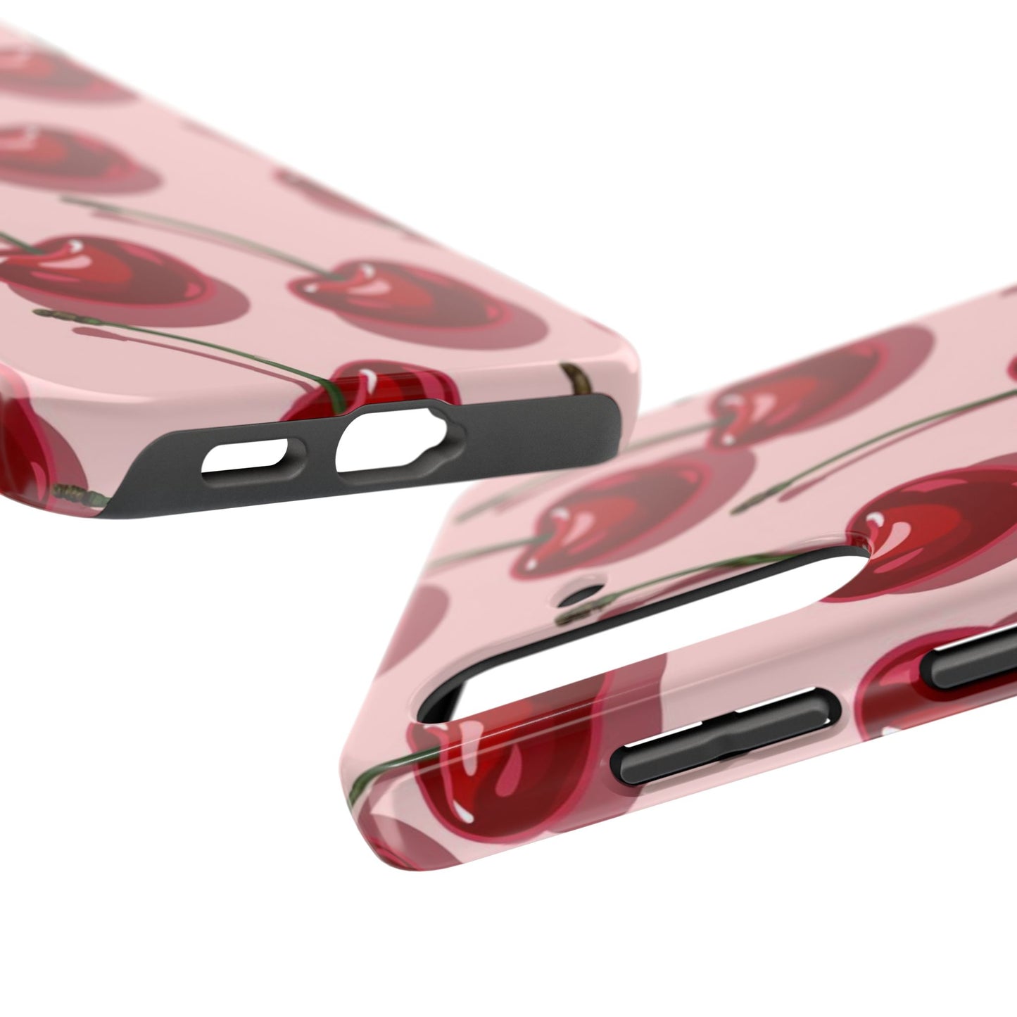 Cherry Pattern Tough Phone Case — Retro Pink Cherry Print Protective Phone Case