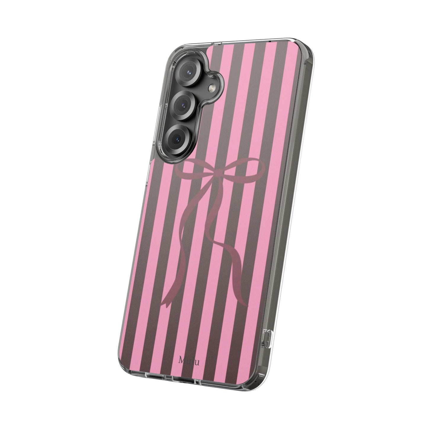 Pink Striped Ribbon Clear Impact-Resistant Phone Case