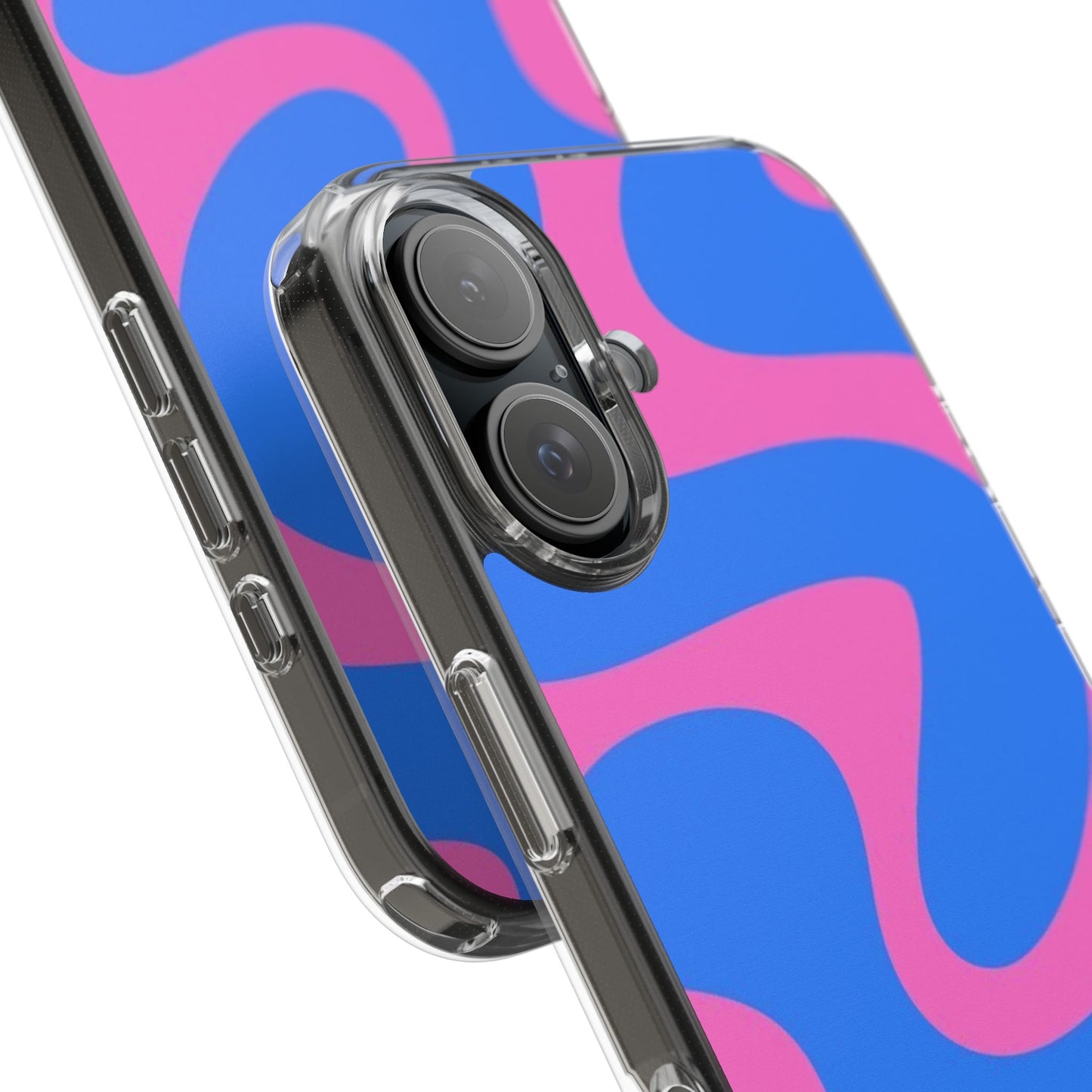 Clear Impact-Resistant Phone Case — Retro Blue & Pink Abstract Swirl