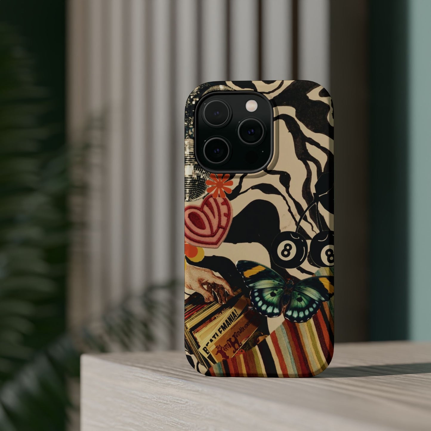 Phone Case — Retro Collage Magnetic Impact-Resistant Case with Butterfly & Zebra Print