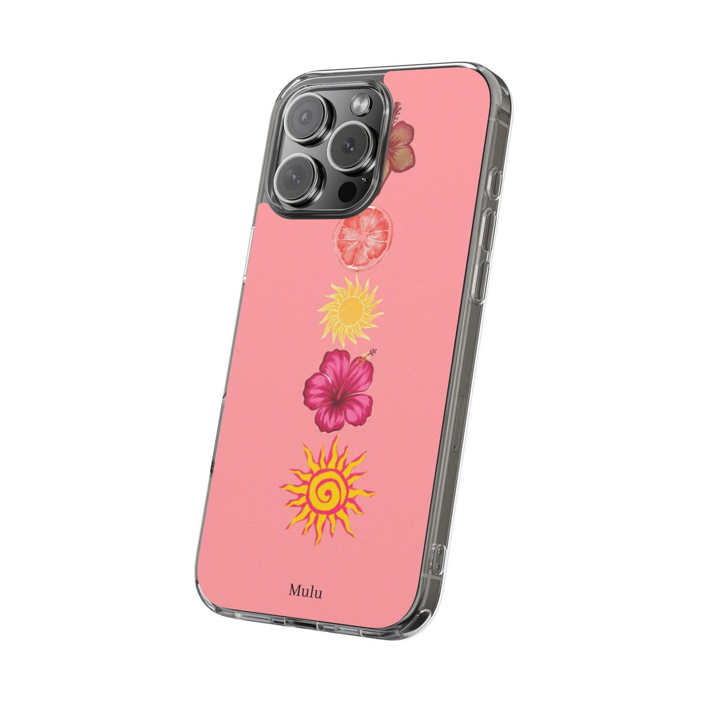 Clear Impact-Resistant Phone Case — Tropical Sun & Hibiscus Floral Design