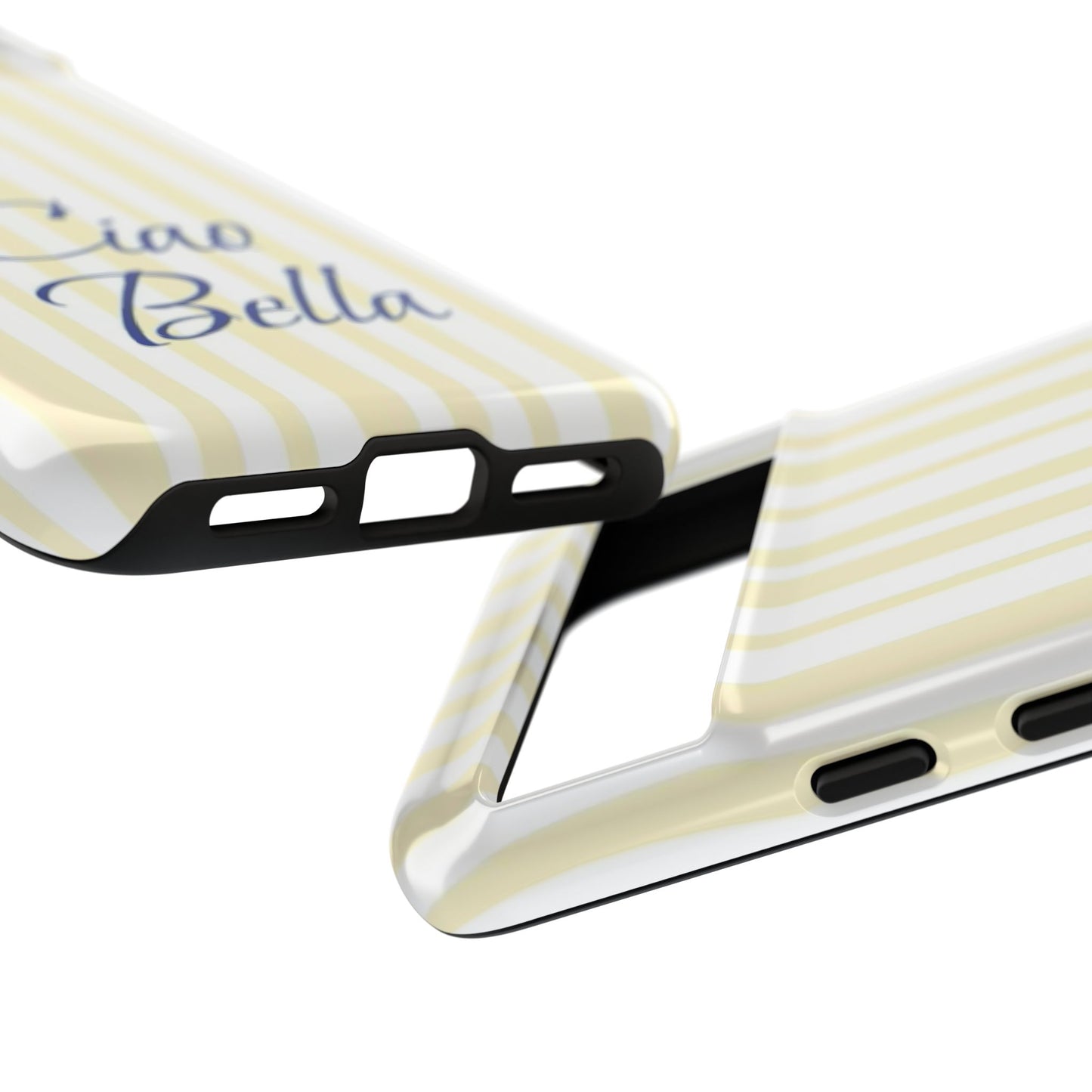 Ciao Bella Phone Case – Striped Elegant Italian Script Protective Cover