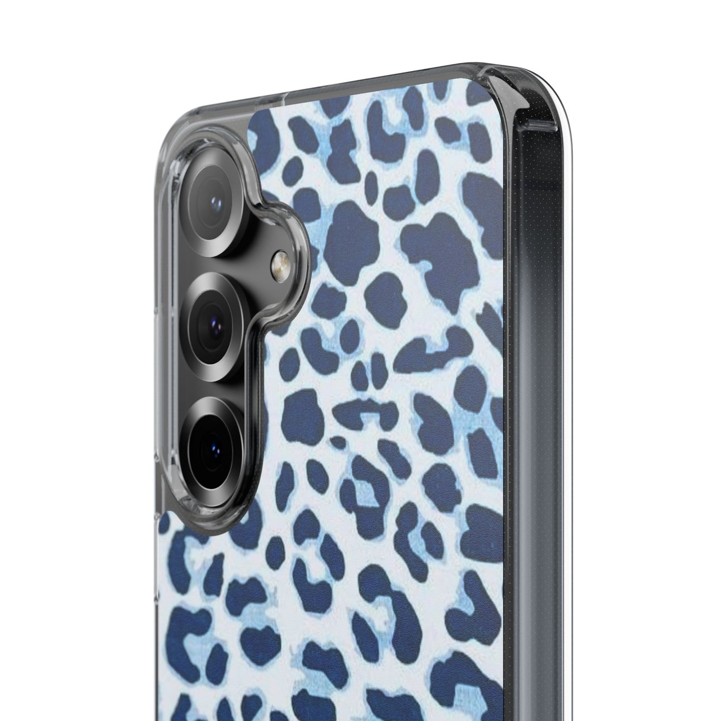 Clear Impact-Resistant Phone Case — Blue Watercolor Leopard Print
