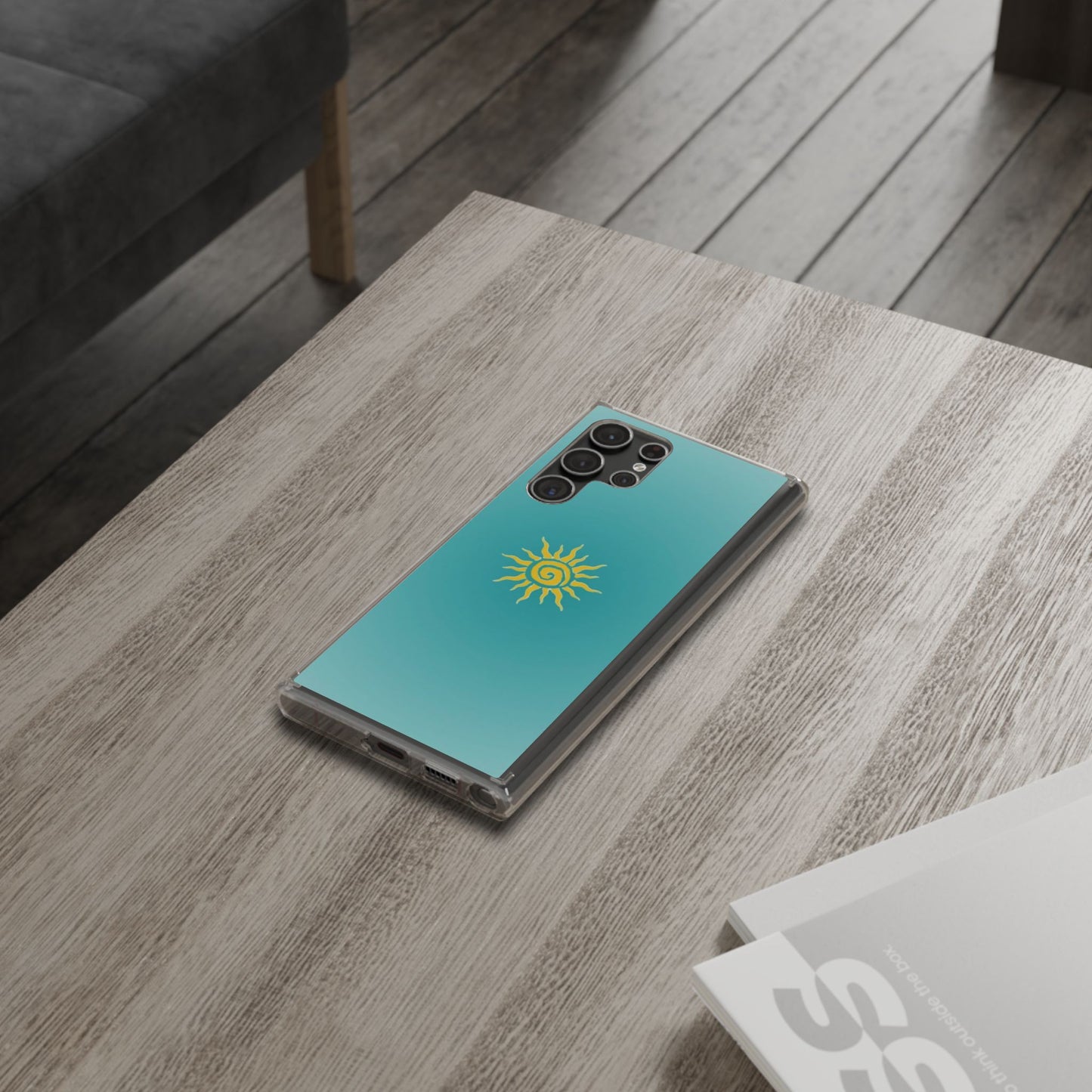 Clear Impact-Resistant Phone Case — Yellow Sun on Teal Gradient