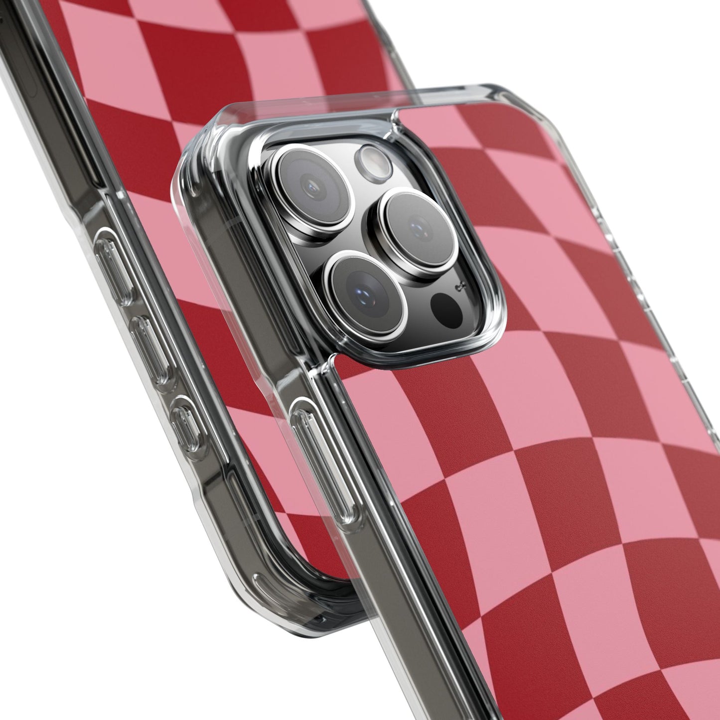 Clear Magnetic Phone Case — Red & Pink Wavy Check Pattern