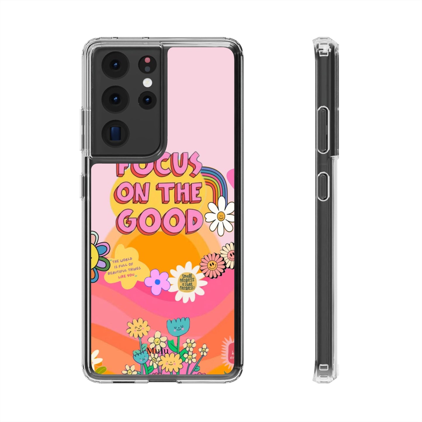 Clear Impact-Resistant Case — "Focus On The Good" Retro Floral Phone Cover