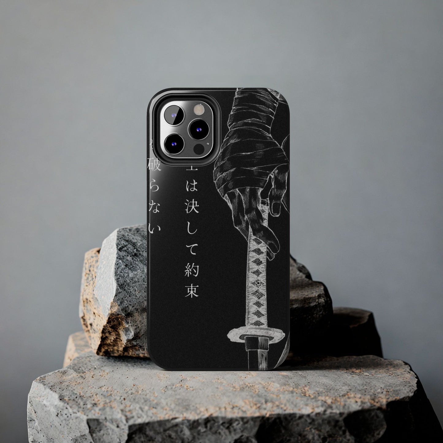 Samurai Vow Tough Phone Case — Black Katana Design with Japanese Text