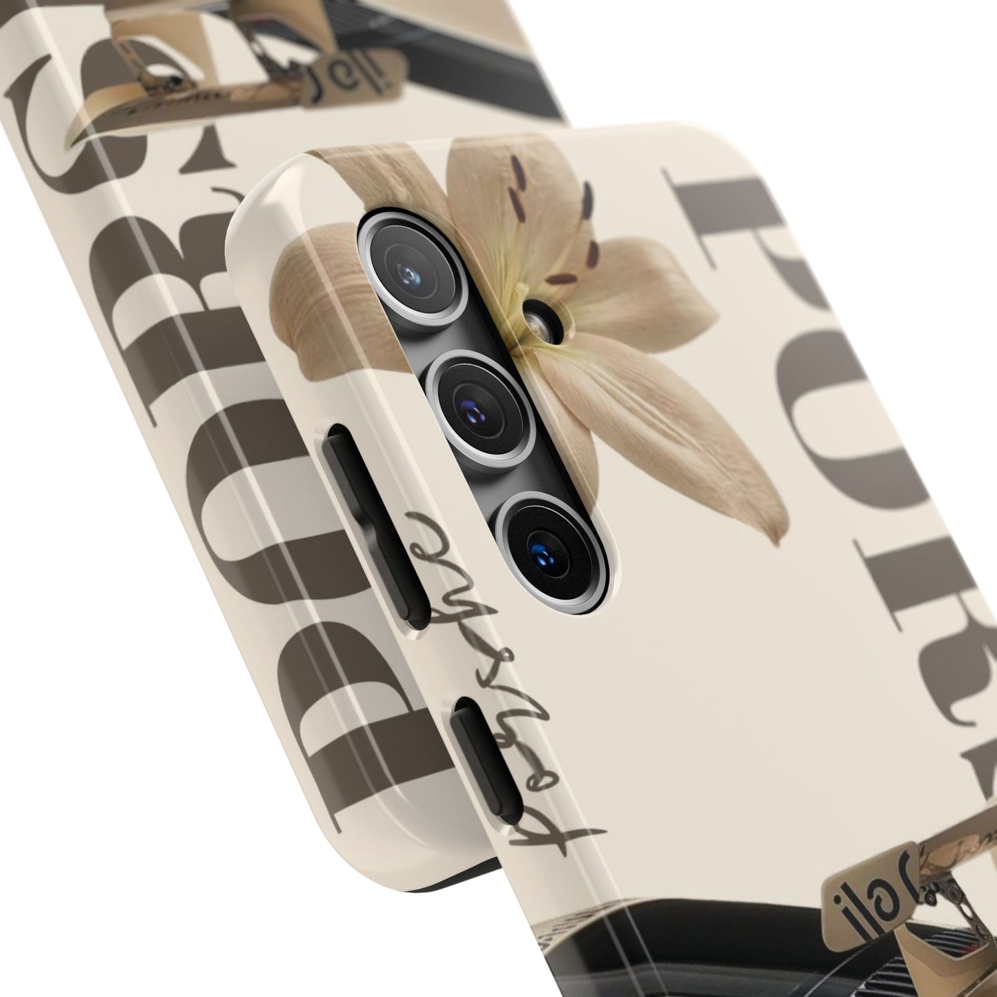 Tough Phone Case — Beige Sports Car Design with 'Tourist' Typography
