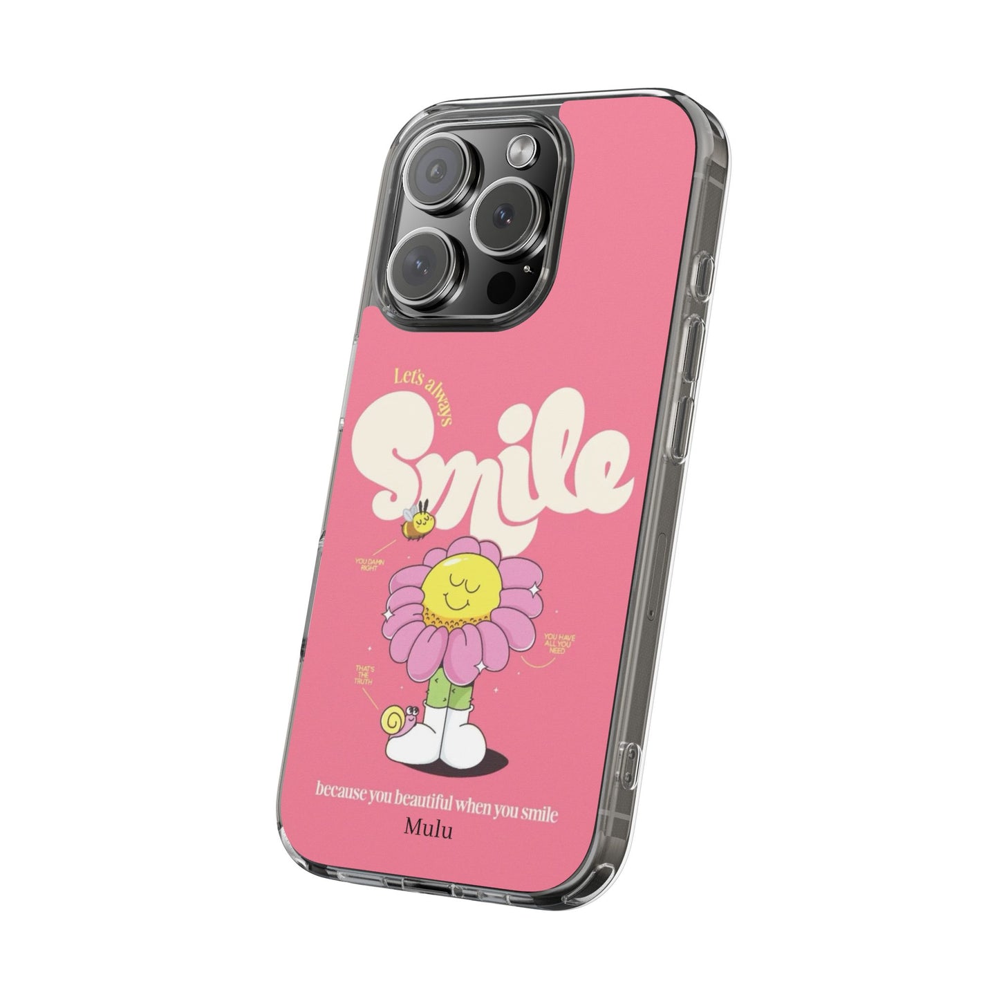 Clear Impact-Resistant Phone Case — Pink 'Smile' Flower Design