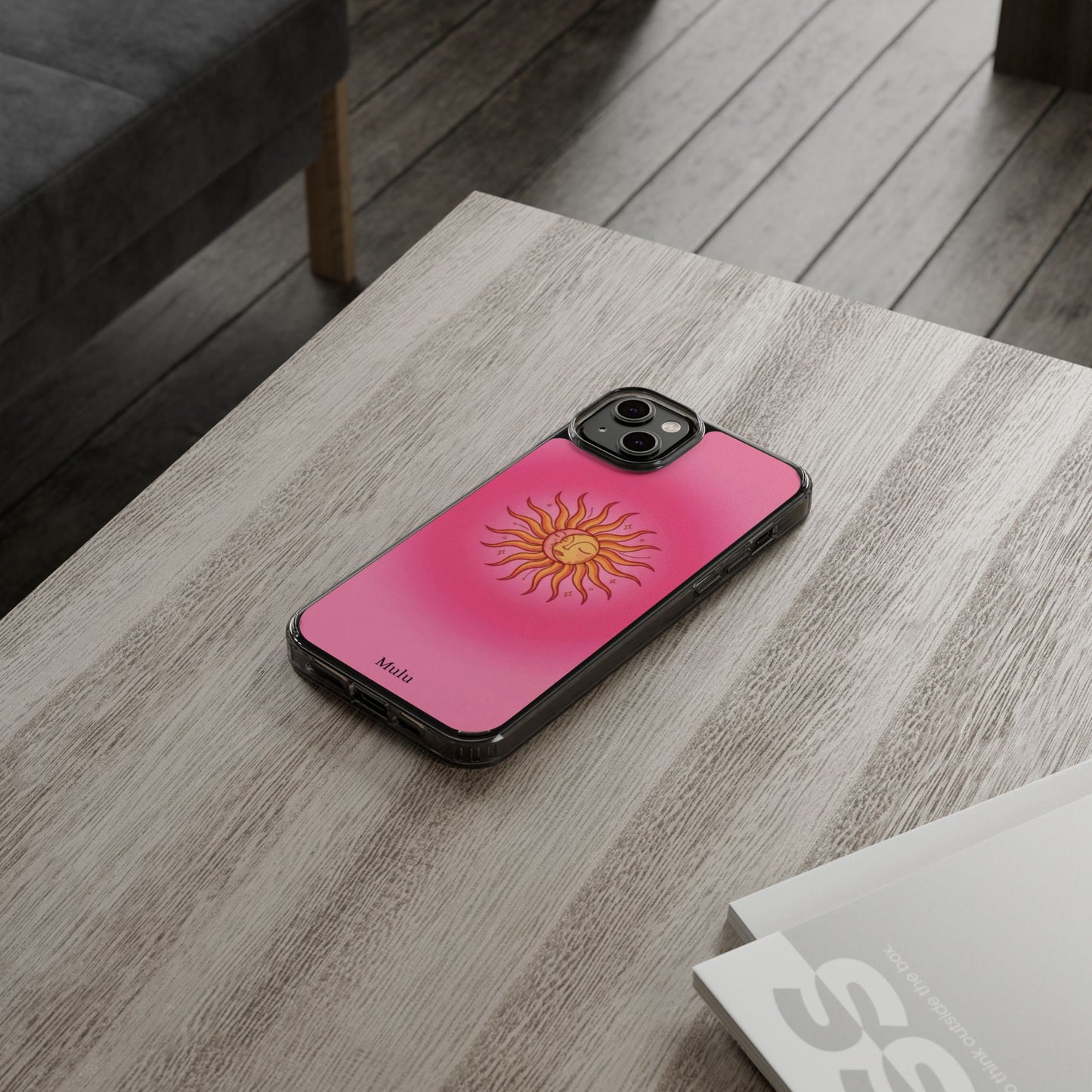 Pink Sun Phone Case — Radiant Sunburst Impact-Resistant Clear Case