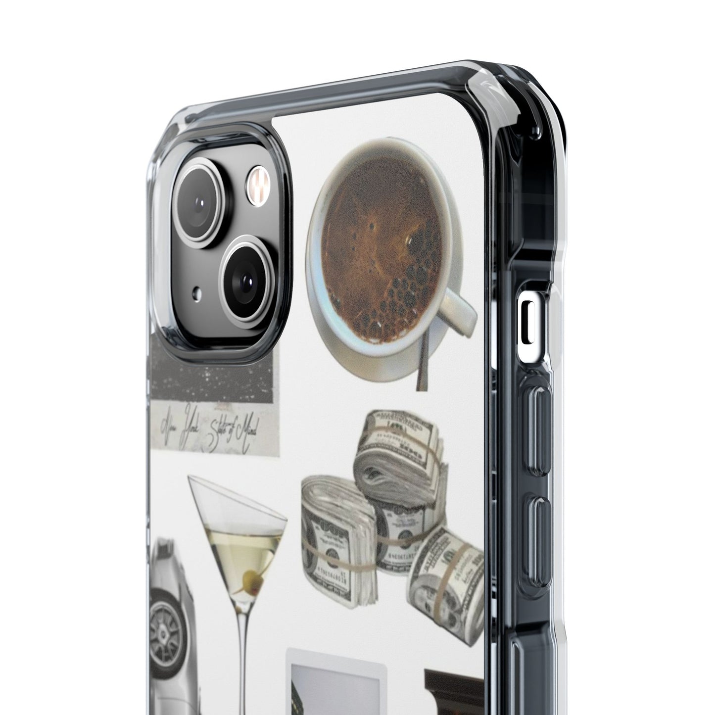 Clear Impact Phone Case — Luxe Collage (Leopard, Martini, Coffee & Vintage Car)