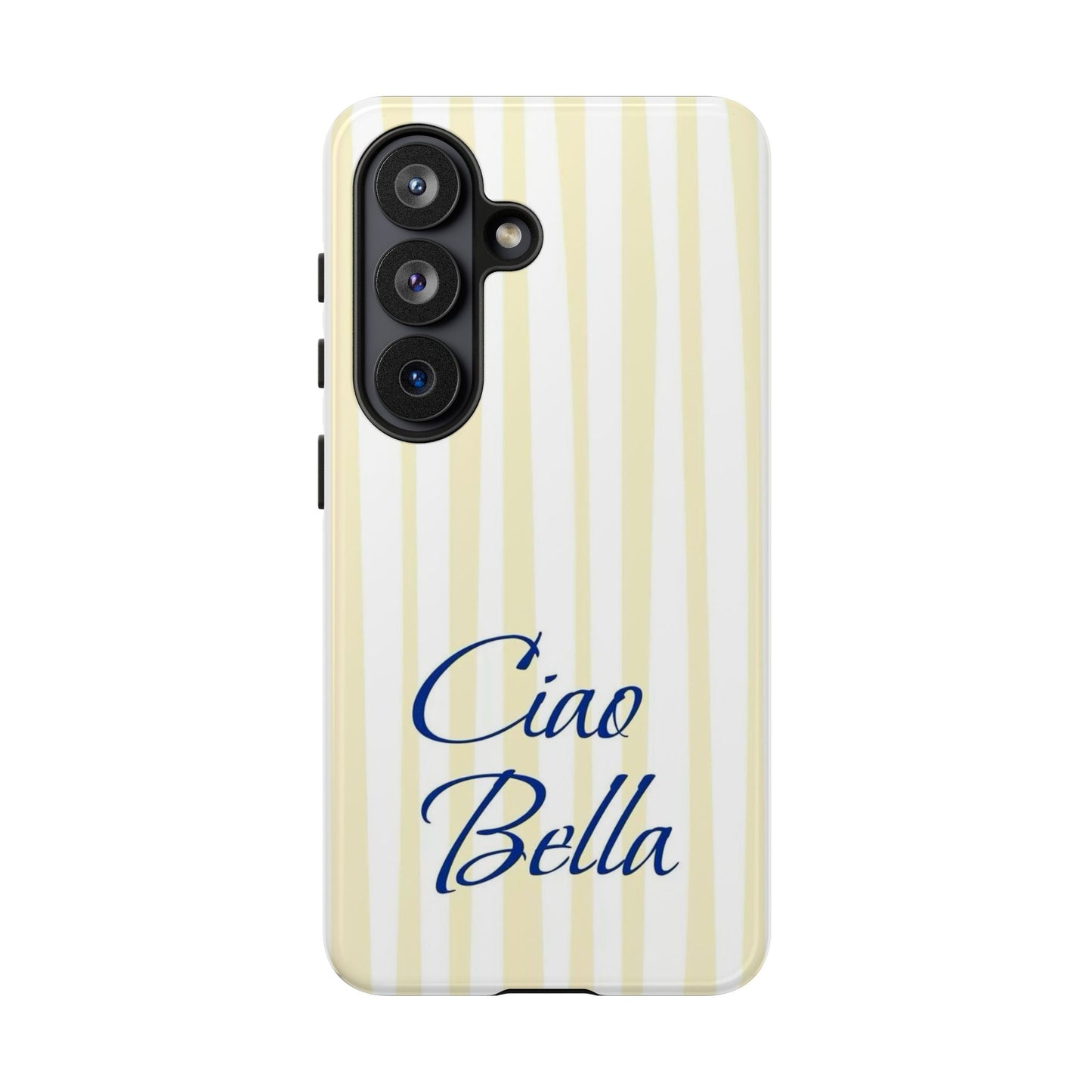 Ciao Bella Phone Case – Striped Elegant Italian Script Protective Cover