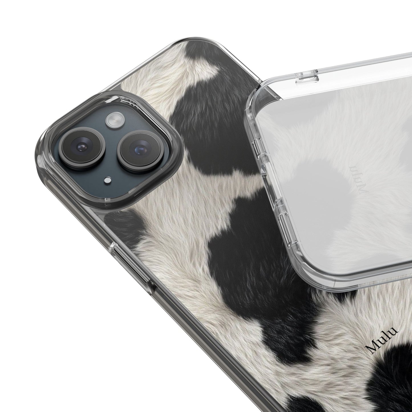 Cow Print Clear Impact Phone Case — Faux Fur Black & White Protection