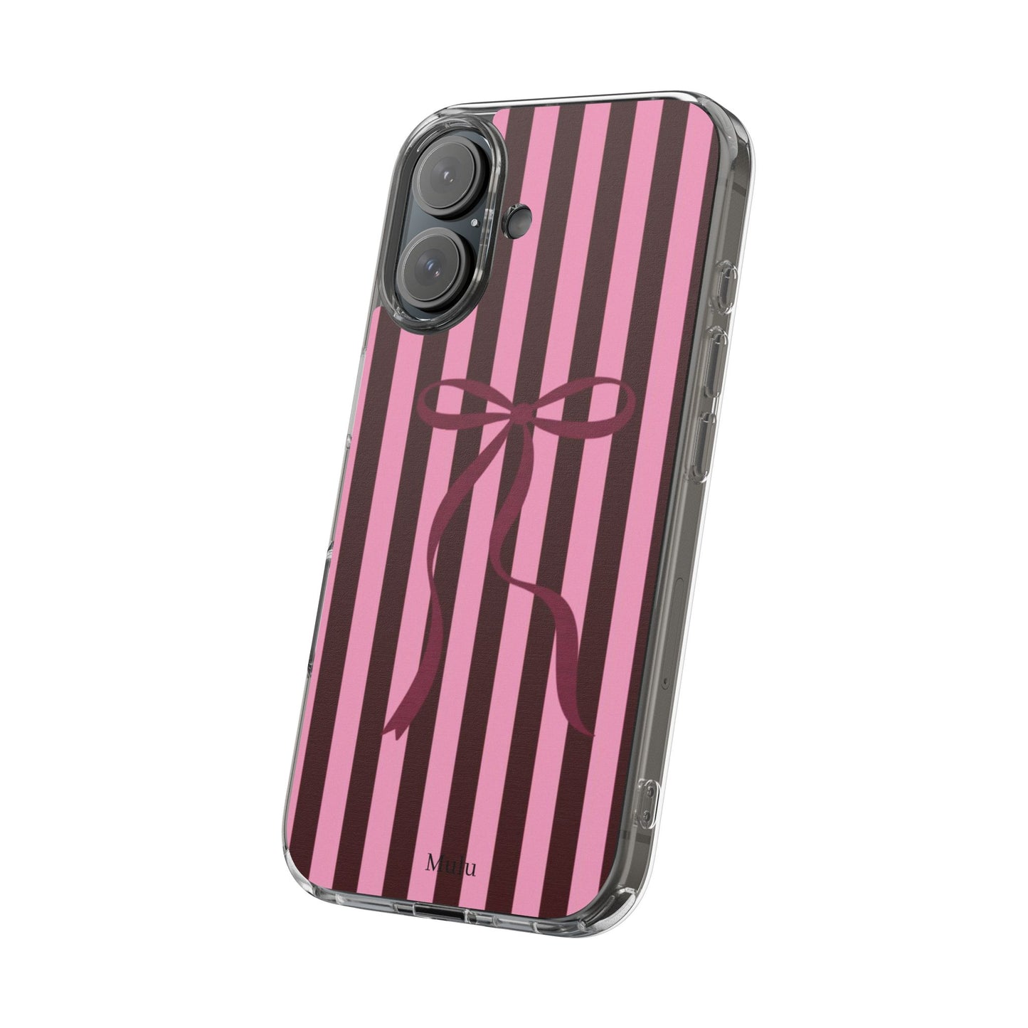 Pink Striped Ribbon Clear Impact-Resistant Phone Case