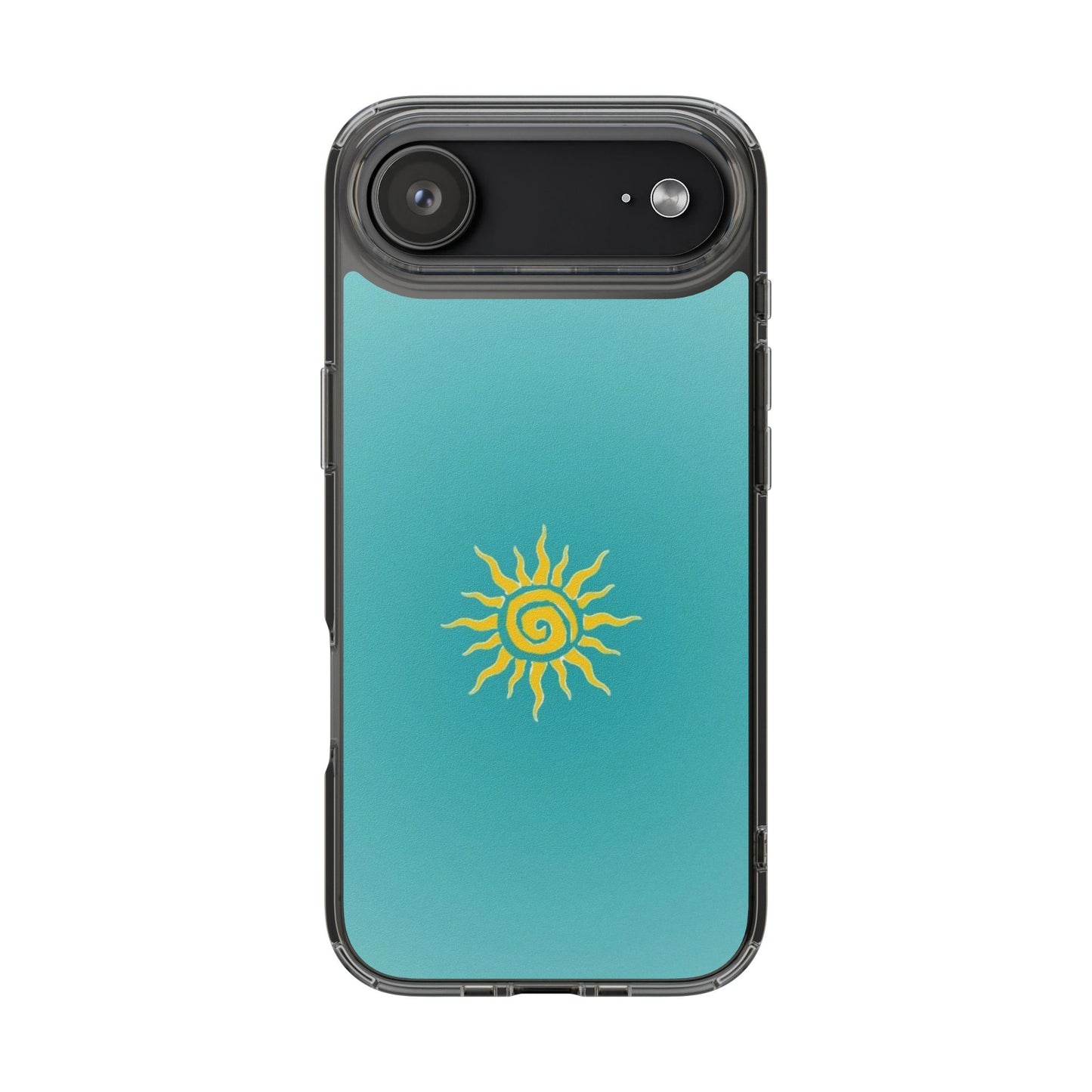 Clear Impact-Resistant Phone Case — Yellow Sun on Teal Gradient