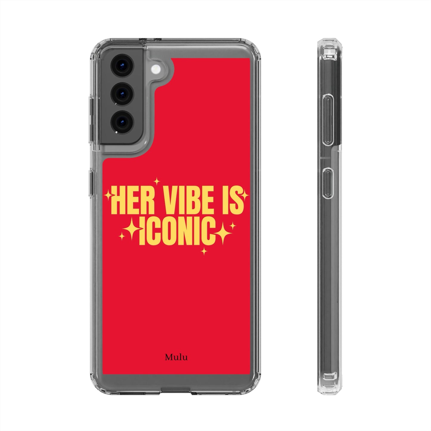 Clear Impact-Resistant Phone Case — "Her Vibe Is Iconic" Red Protective Cover
