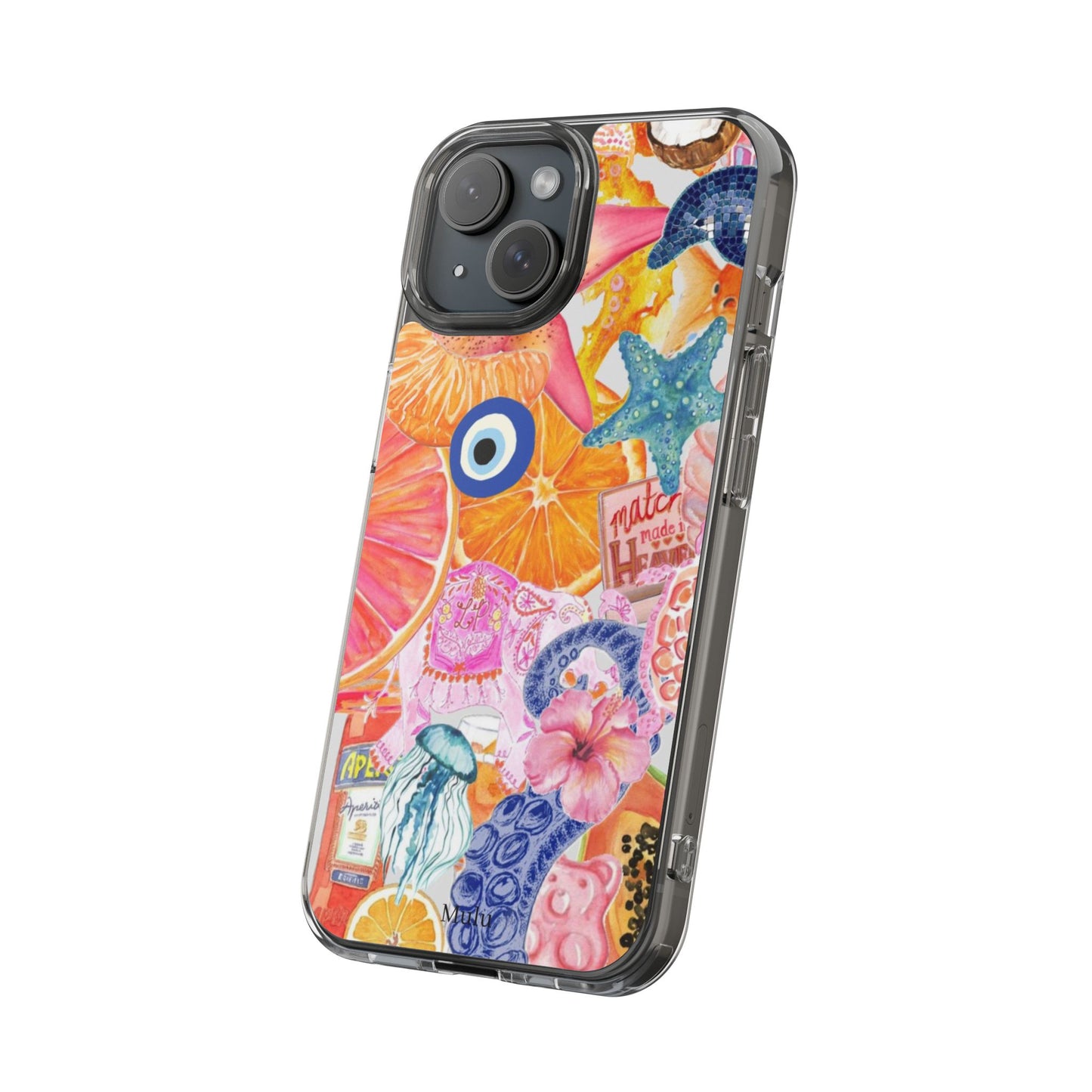 Clear Impact-Resistant Phone Case — Colorful Tropical Collage Design