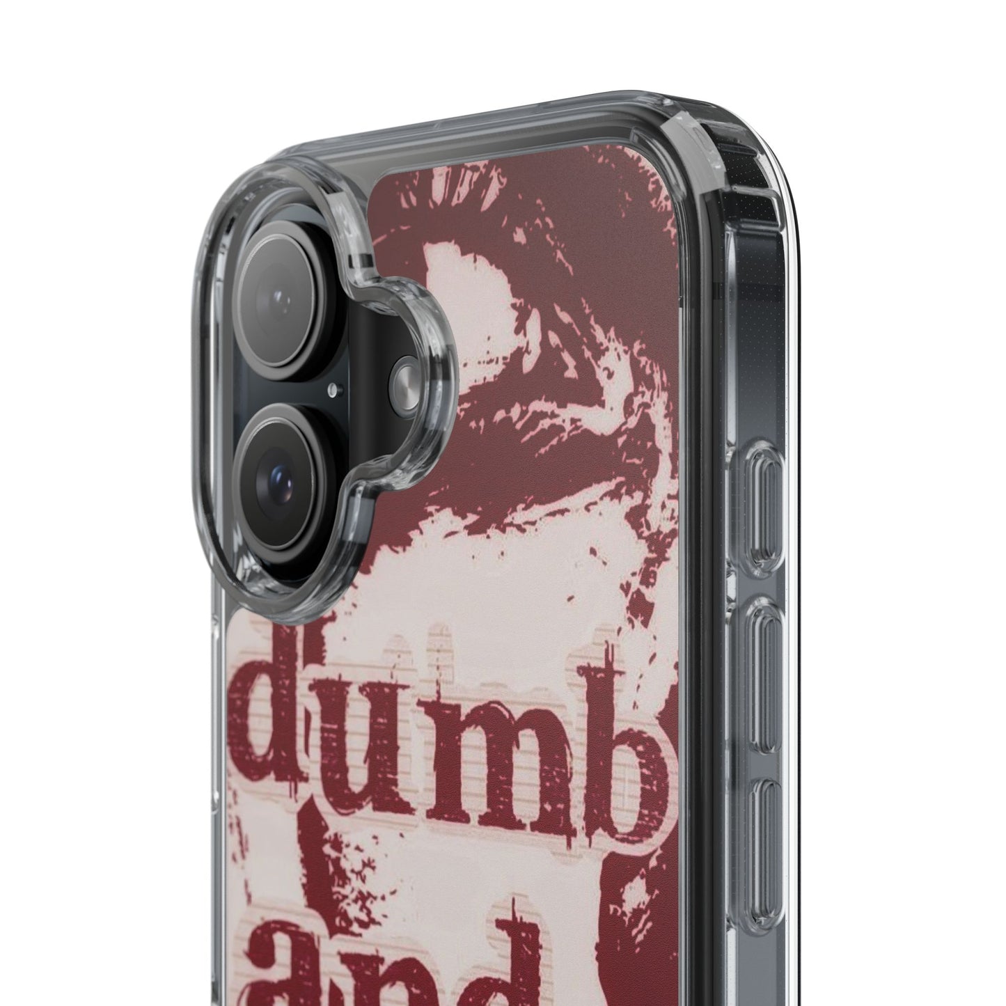 Clear Phone Case — “dumb and poetic” Red Typographic Design