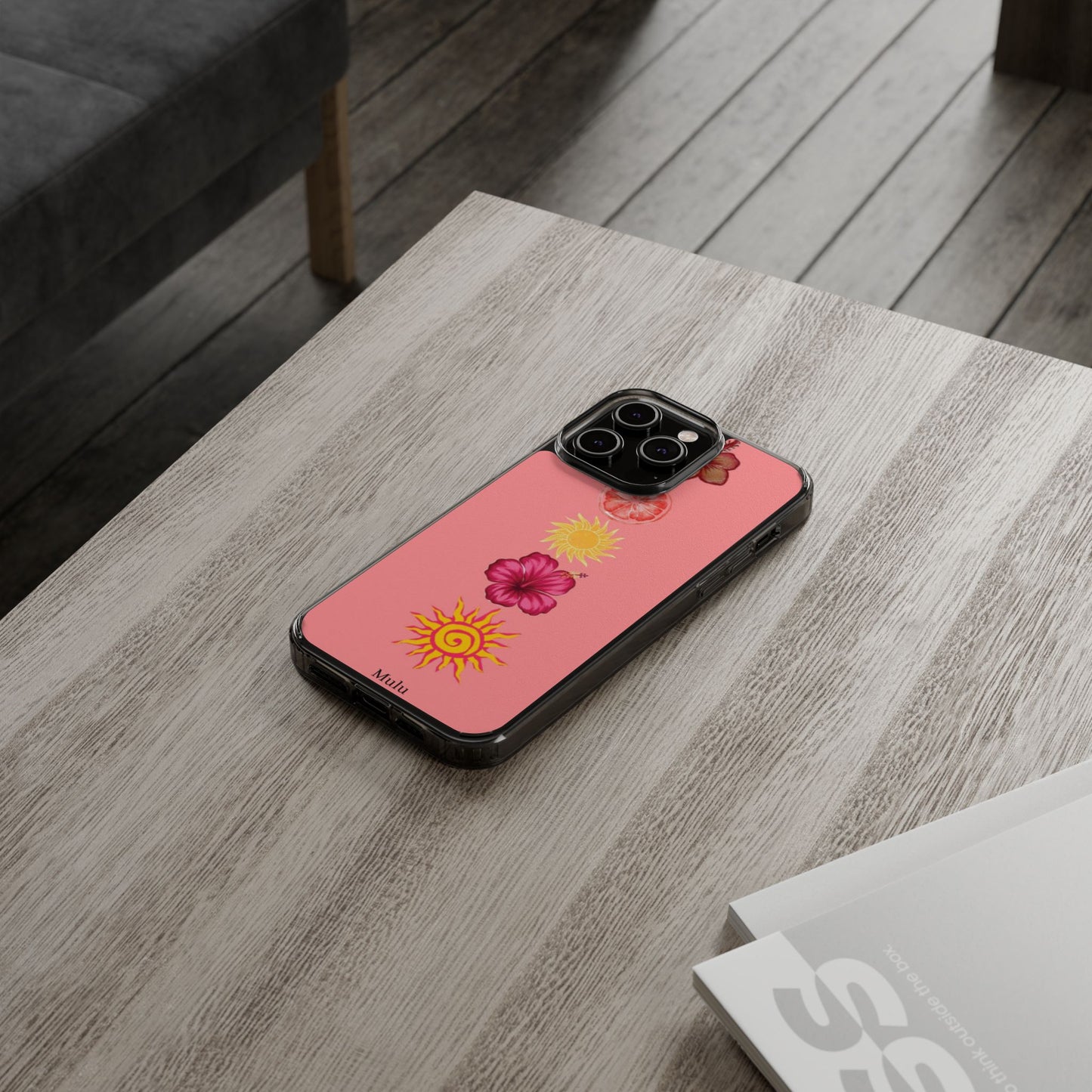 Clear Impact-Resistant Phone Case — Tropical Sun & Hibiscus Floral Design