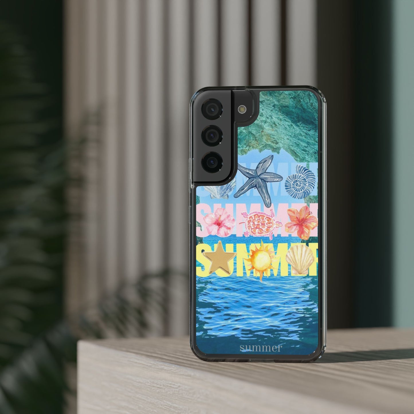 Clear Summer Beach Phone Case — Impact‑Resistant Tropical Design