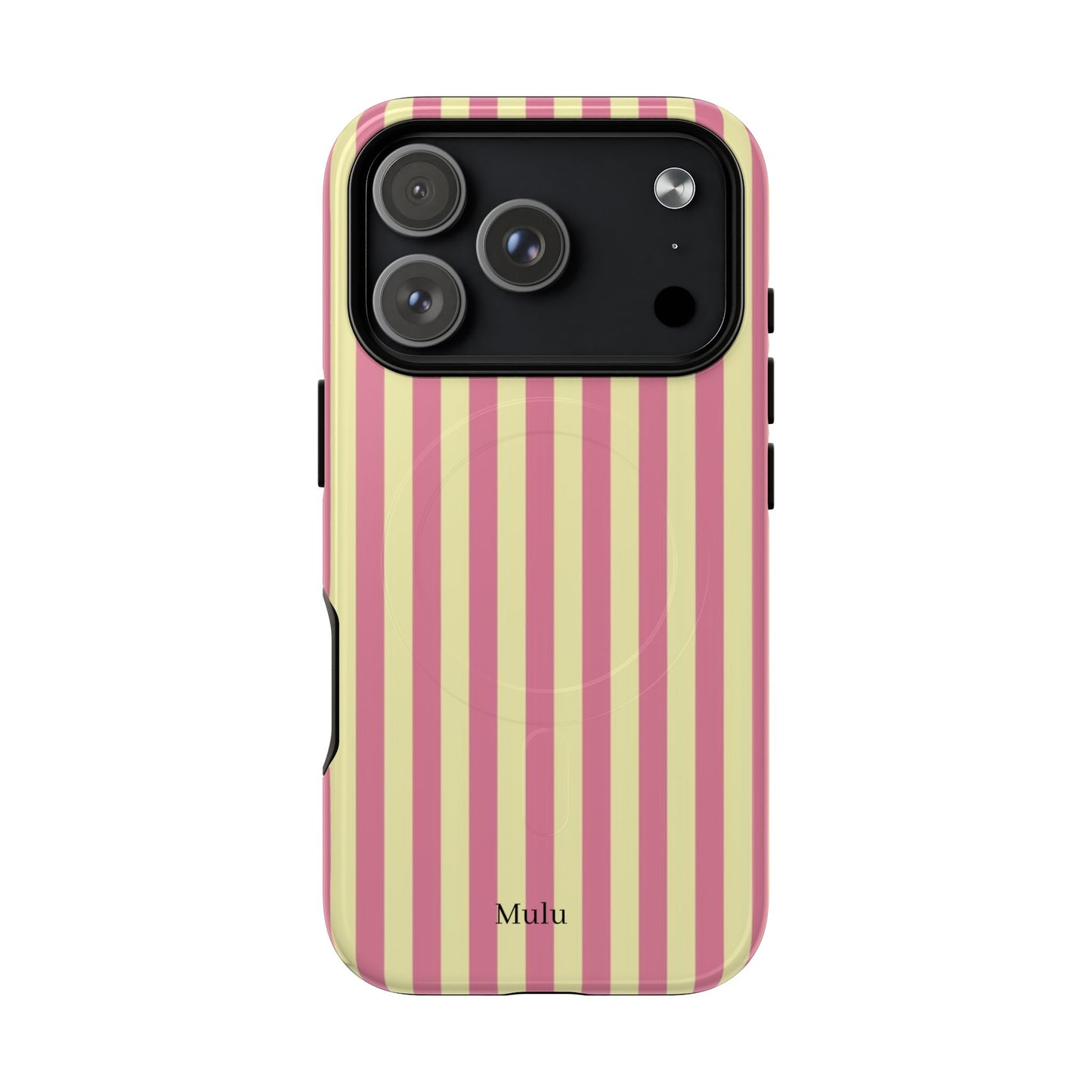 Striped Pink & Yellow Magnetic Tough Phone Case — Retro Pastel Protection