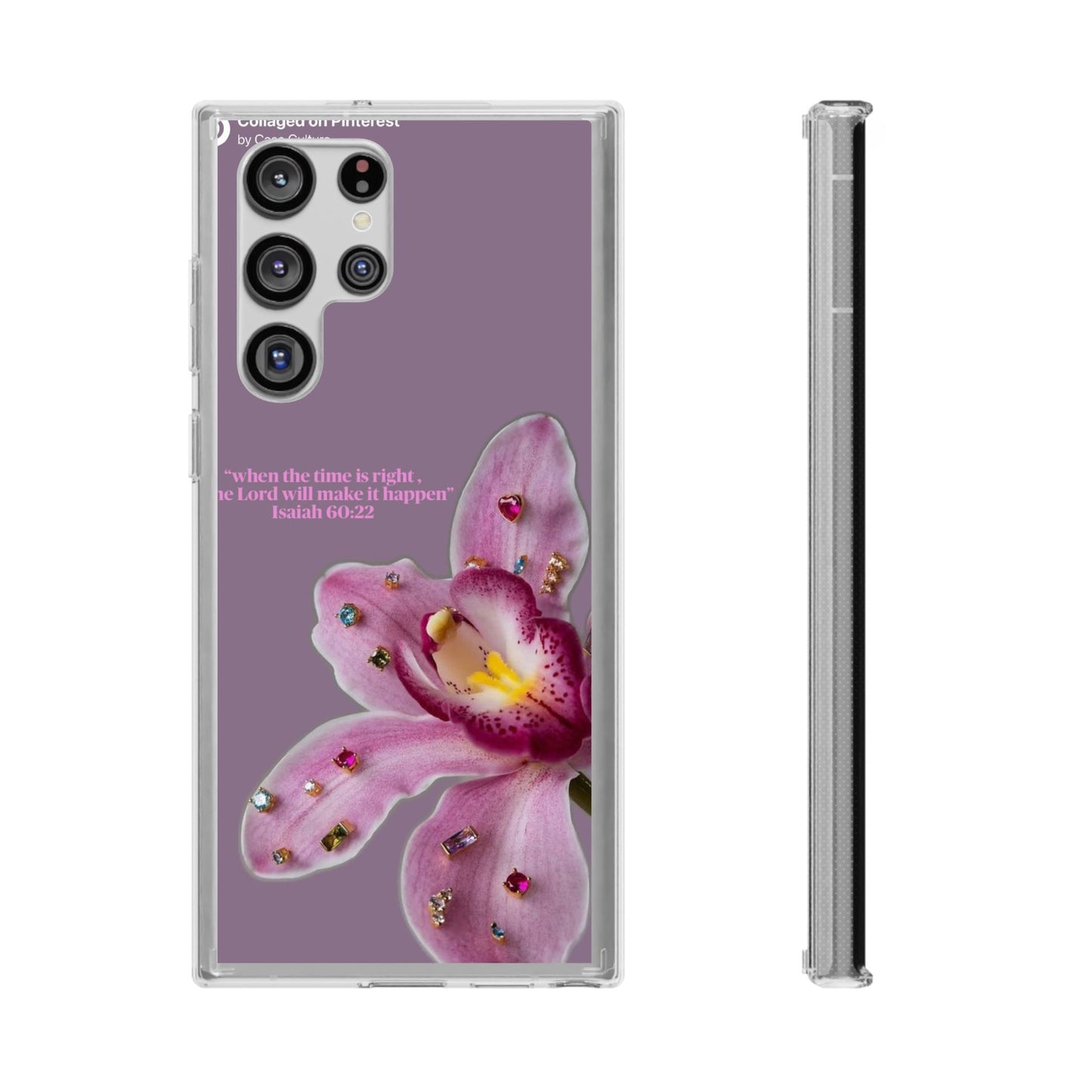 Clear Floral Impact-Resistant Phone Case — "When the time is right" Rose Orchid Design