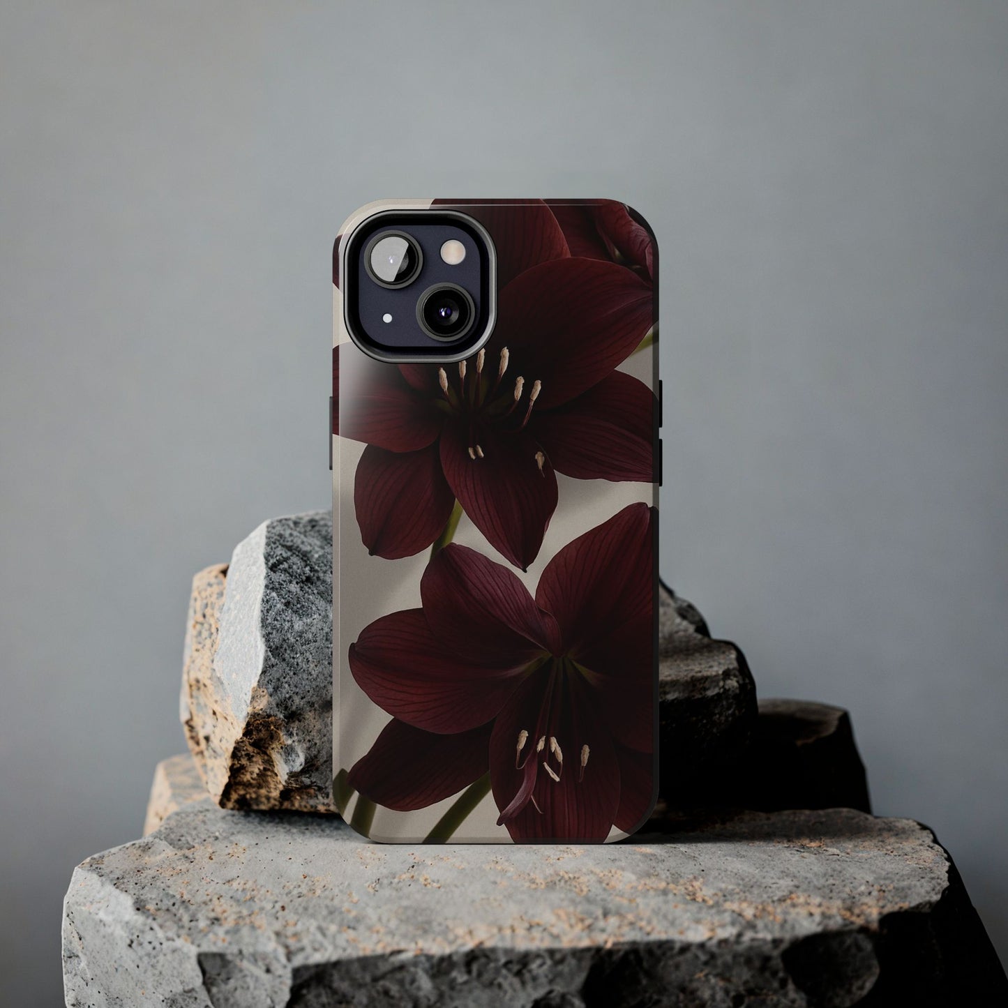 Amaryllis Noir Tough Phone Case — Dark Burgundy Floral Protective Cover