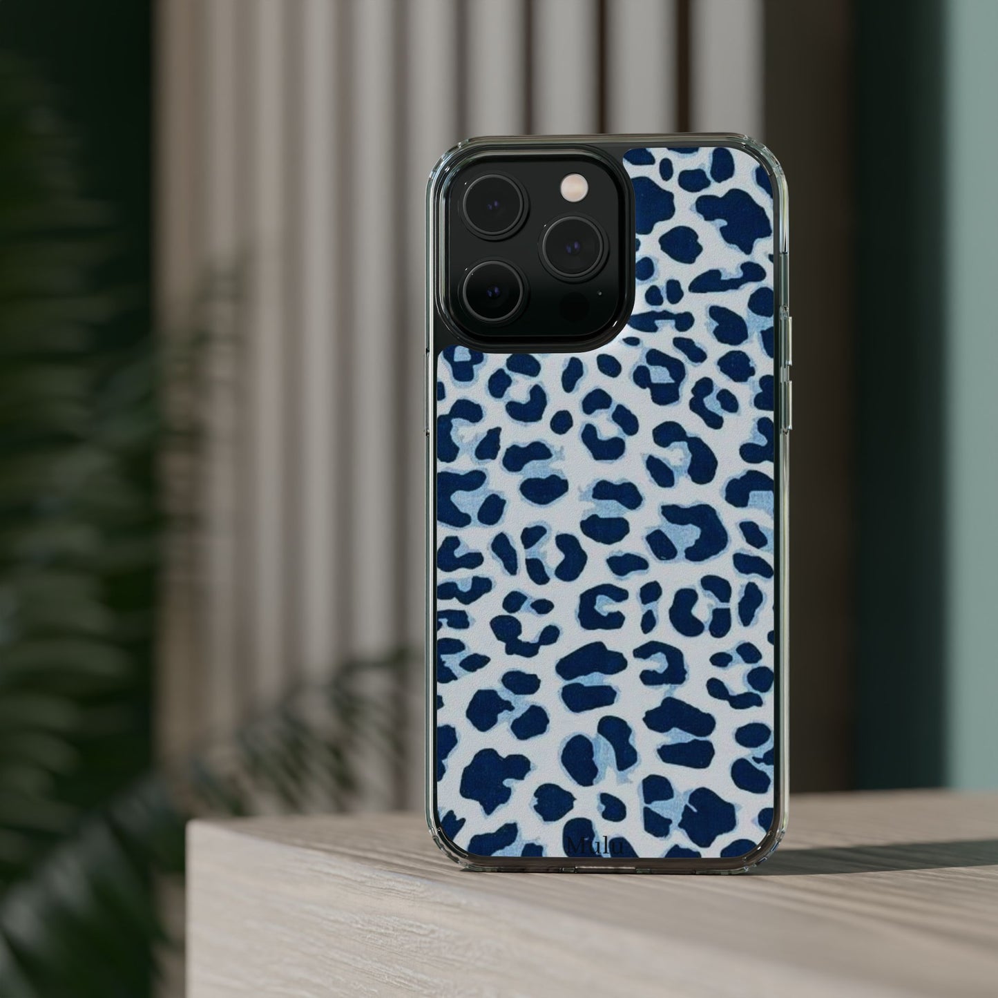 Clear Impact-Resistant Phone Case — Blue Watercolor Leopard Print