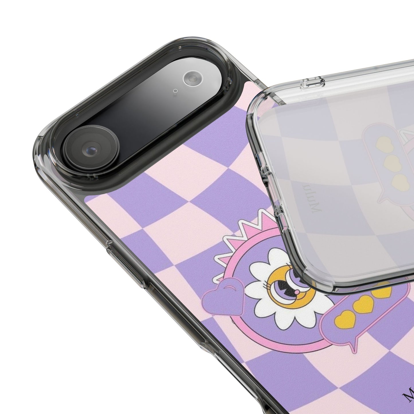 Clear Impact-Resistant Case — Cute Purple Checkerboard Dino with 'Mulu'