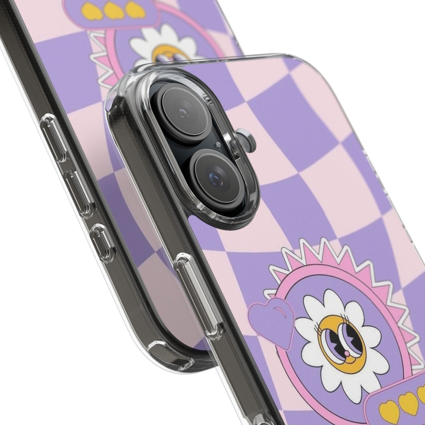 Clear Impact-Resistant Case — Cute Purple Checkerboard Dino with 'Mulu'