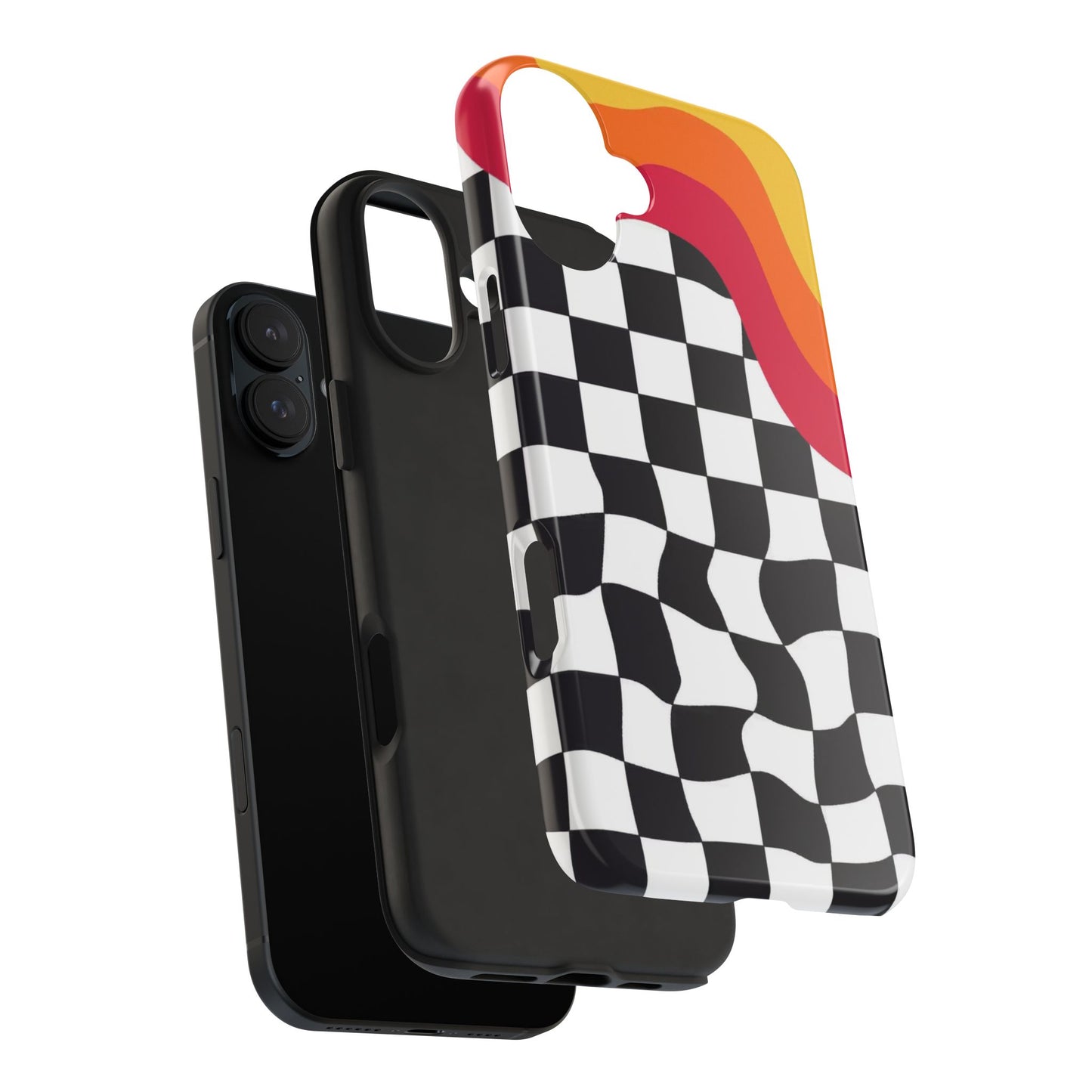 Retro Wavy Checkerboard Tough Phone Case — Rainbow Surf Skate Design